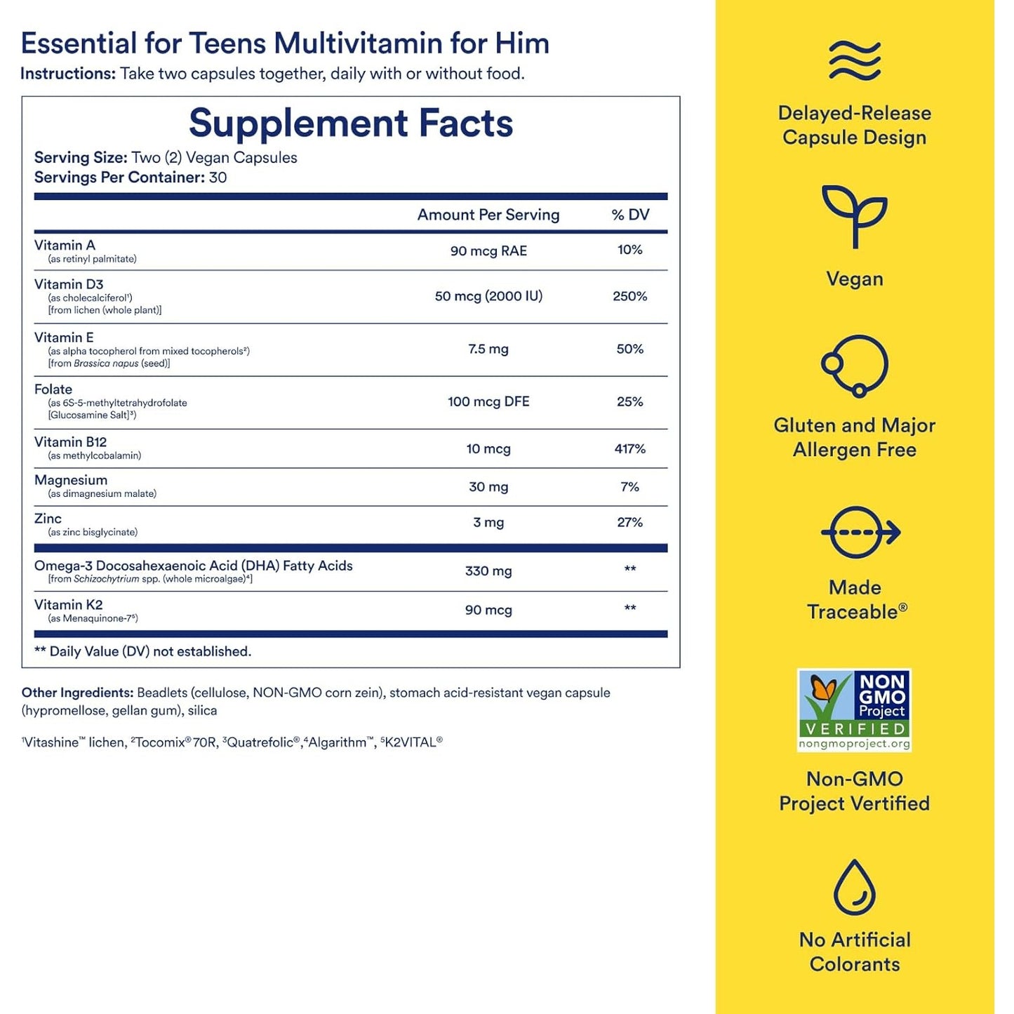 Ritual Teen Vitamins for Boys - Zinc, Vitamin A and D3 for Immune Function Support*, Omega-3 DHA & B12 for Brain Health, Non-GMO, Mint Essenced, 30 Day Supply, 60 Vegan Capsules - Medaid