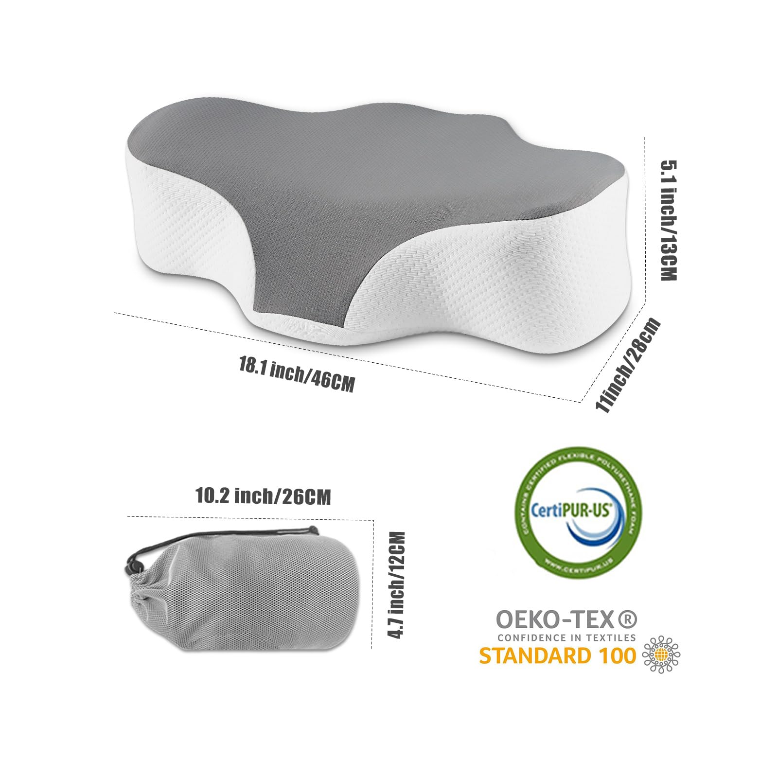 Bespilow Travel Pillow for Sleeping,Cervical Neck Support Pillow for Neck Pain Relief,Lightweight Ergonomic Memory Foam Camping Pillow,Portable Contour Pillows w/Travel Storage Bag,Cooling Cover - Medaid International