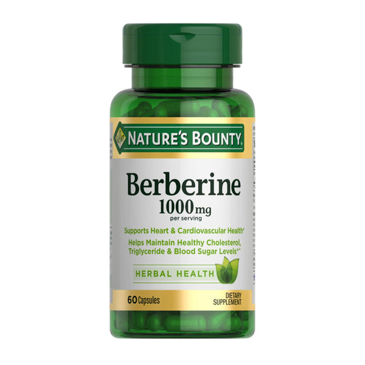 Nature’s Bounty Berberine 1000mg Capsules, Supports Heart Health, Cholesterol & Blood Sugar Levels in a Normal Range, Non-GMO Supplement, 60 Count - Medaid International