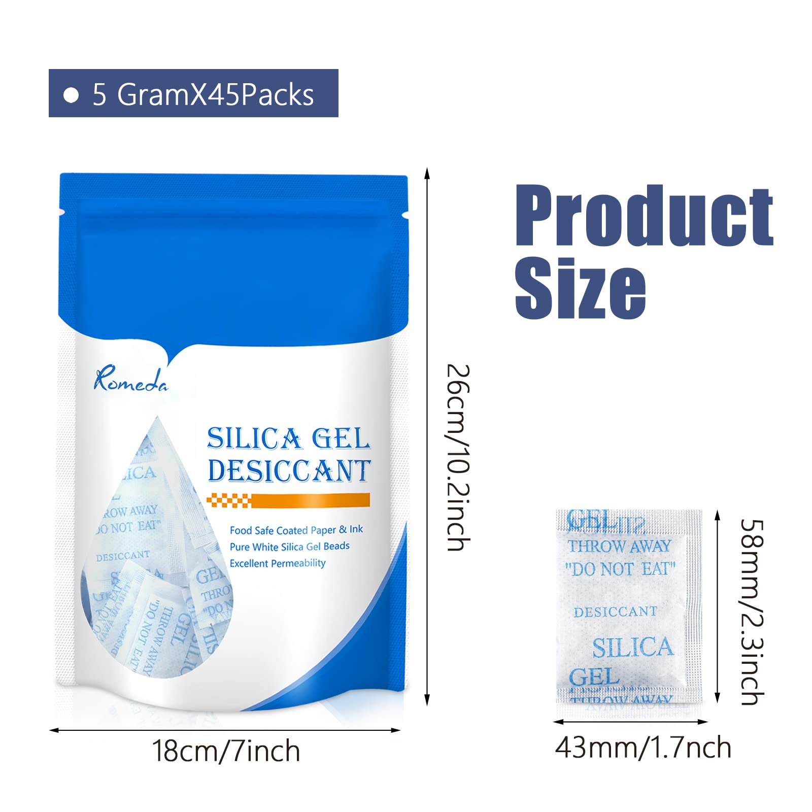 55 Pcs 5 Gram Silica Gel Packs, Transparent Desiccant, Desiccant Packets for Storage, Moisture Packs for Spices Jewelry Shoes Boxes Electronics Storage - Medaid International