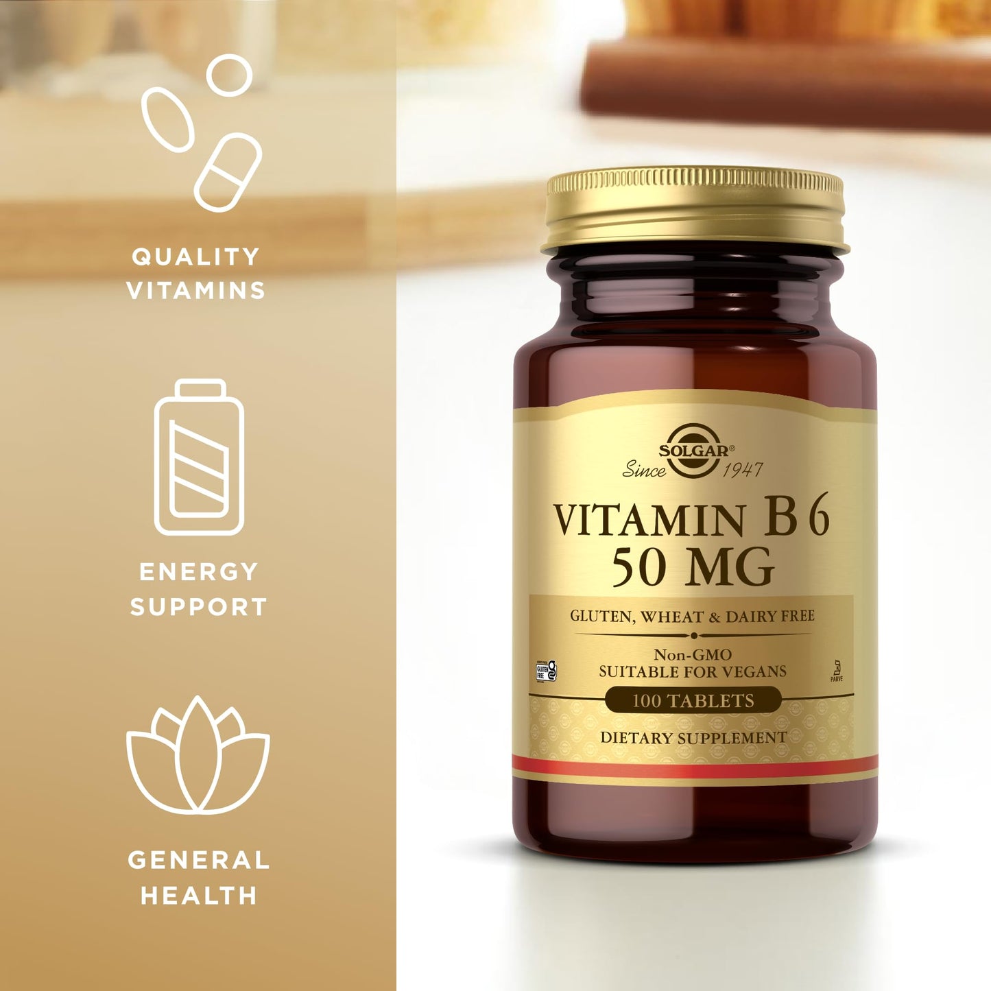 Solgar Vitamin B6 50 mg - 100 Tablets - Non-GMO, Vegan, Gluten Free, Dairy Free, Kosher - 100 Servings - Medaid International