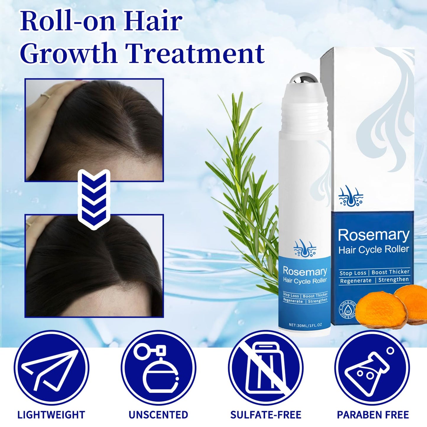 Hair Growth Roll-On Serum with Rosemary Oil & Redensyl - For Thicker Hair & Scalp Health - Lightweight Non-Greasy Treatment (01) - Medaid International