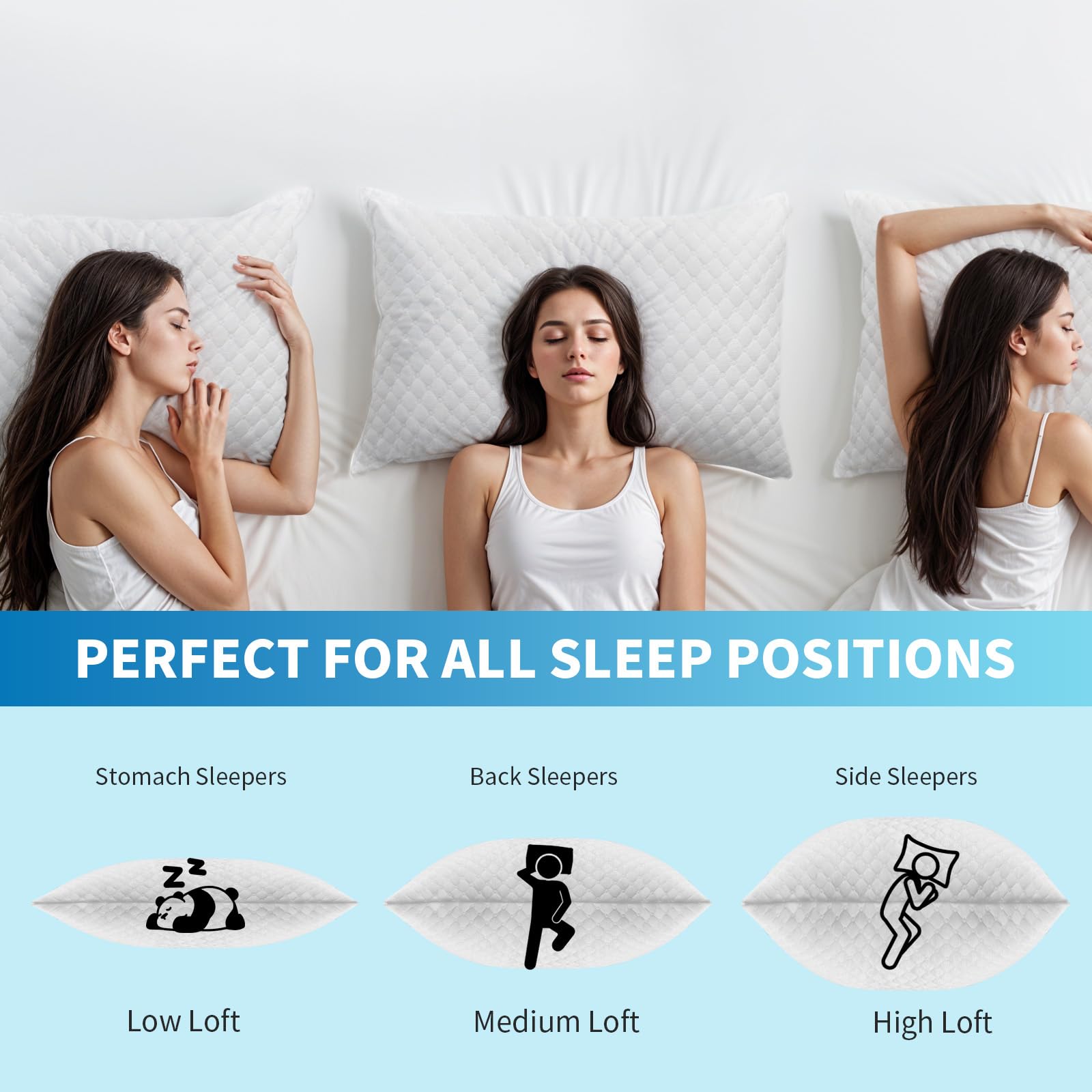 OAISZ Shredded Memory Foam Pillows, Cooling Bed Pillows Queen Size Set of 2 for Sleeping, Adjustable Firm Pillows for Side Back and Stomach Sleepers, Washable Removable Cover - Medaid International
