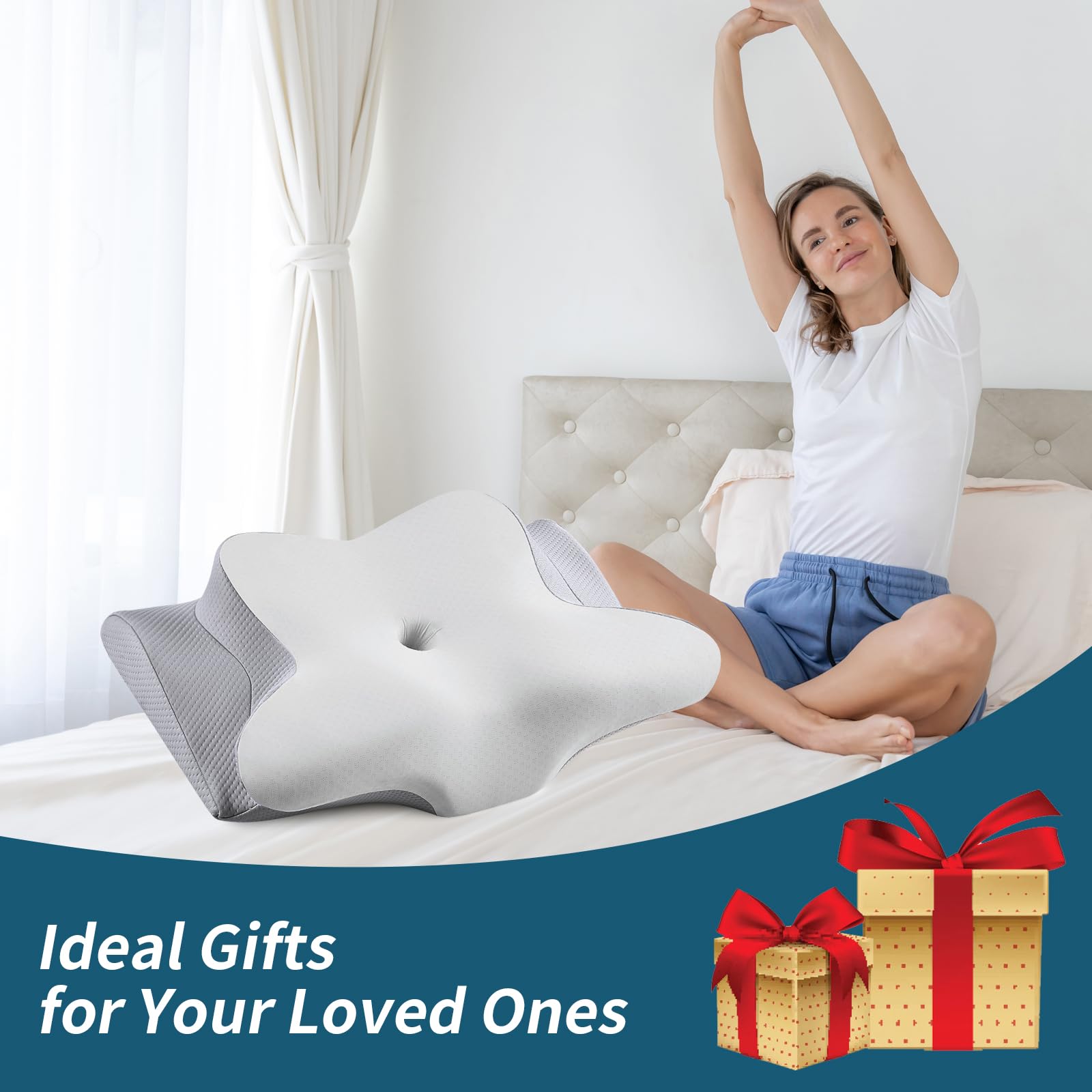 Cervical Neck Pillow for Pain Relief - Cooling Side Sleeper Pillow for Sleeping, Ergonomic Memory Foam Pillows for Neck Support, Contour Orthopedic Bed Pillow for Back Stomach Sleepers - Medaid International