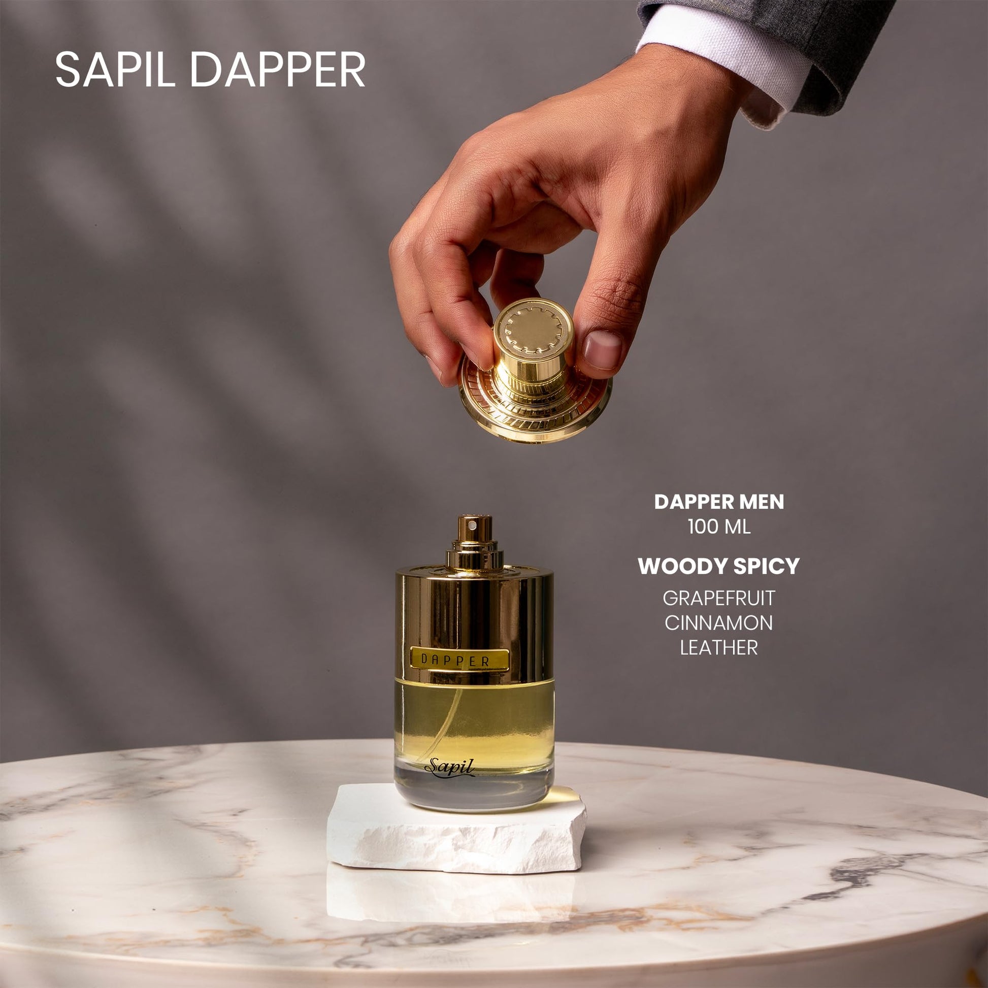 Sapil Dapper Eau de Parfum for Men – Long-Lasting Dubai Perfume – Woody, Spicy, Amber & Fresh Citrus Scent with Cinnamon & Patchouli –3.4 Oz (100ml) – Luxurious Arabic Perfume for Daily & Evening Wear - Medaid International