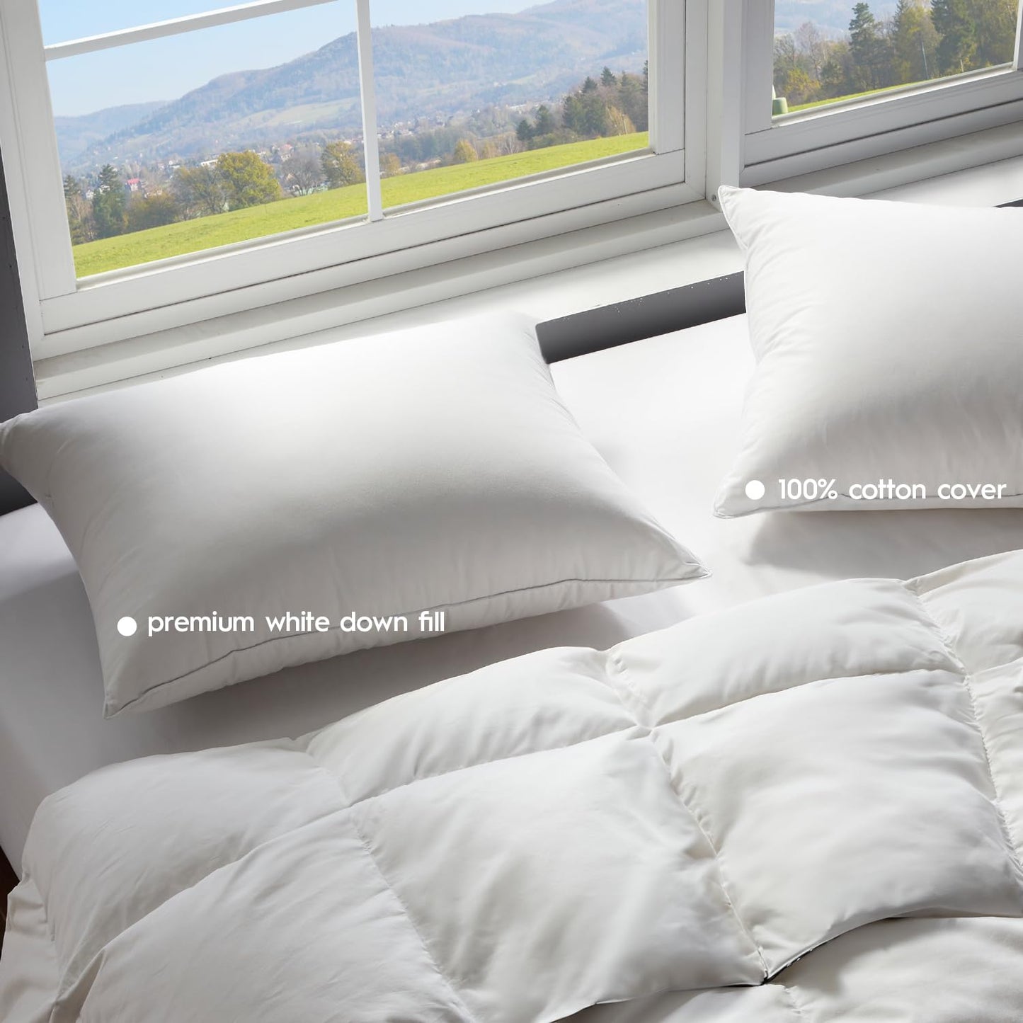 Globon Ultra Soft Down Pillow King Size Set of 2, All Down Filled Bed Pillow for Sleeping, 100% Cotton Shell 500 Thread Count, Soft Hotel Collection Down Feather Pillow 20" x 36" - Medaid International