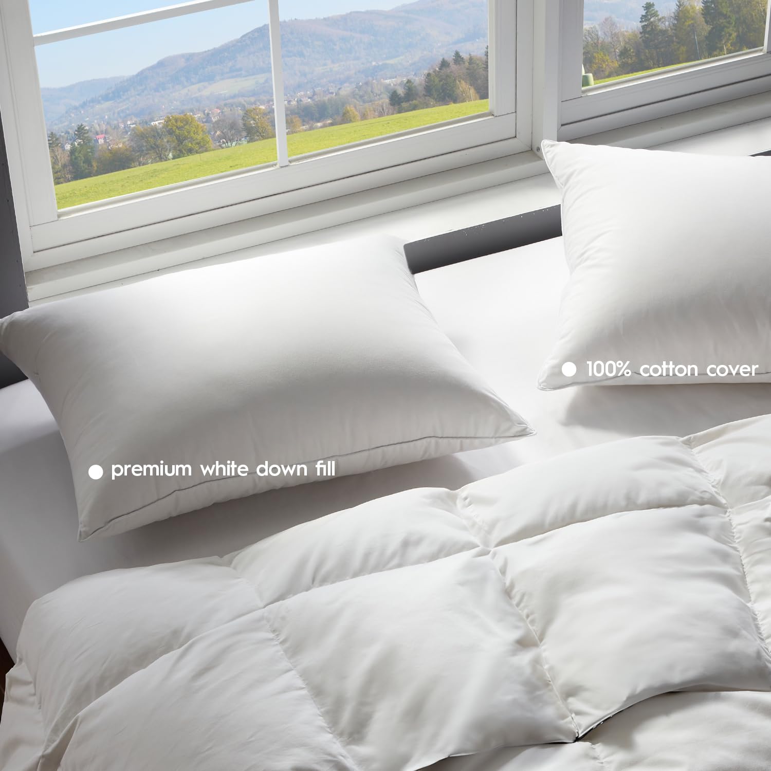 Globon Ultra Soft Down Pillow King Size Set of 2, All Down Filled Bed Pillow for Sleeping, 100% Cotton Shell 500 Thread Count, Soft Hotel Collection Down Feather Pillow 20" x 36" - Medaid International