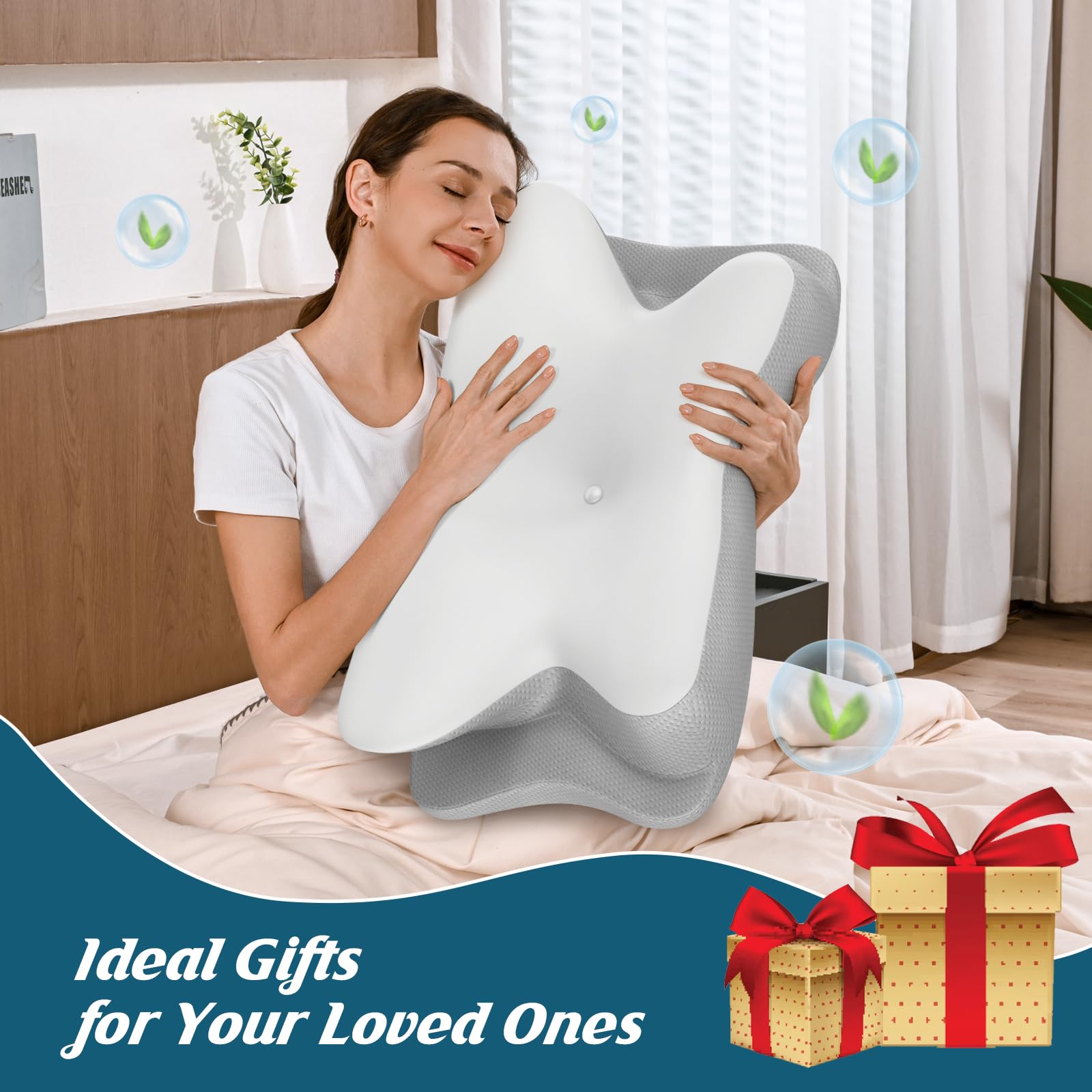 Cervical Neck Pillow - Cooling Pillow for Neck Pain Relief, Ergonomic Side Sleeper Pillow for Sleeping, Contour Orthopedic Memory Foam Pillows for Back & Stomach Sleepers with Pillowcase - Medaid International