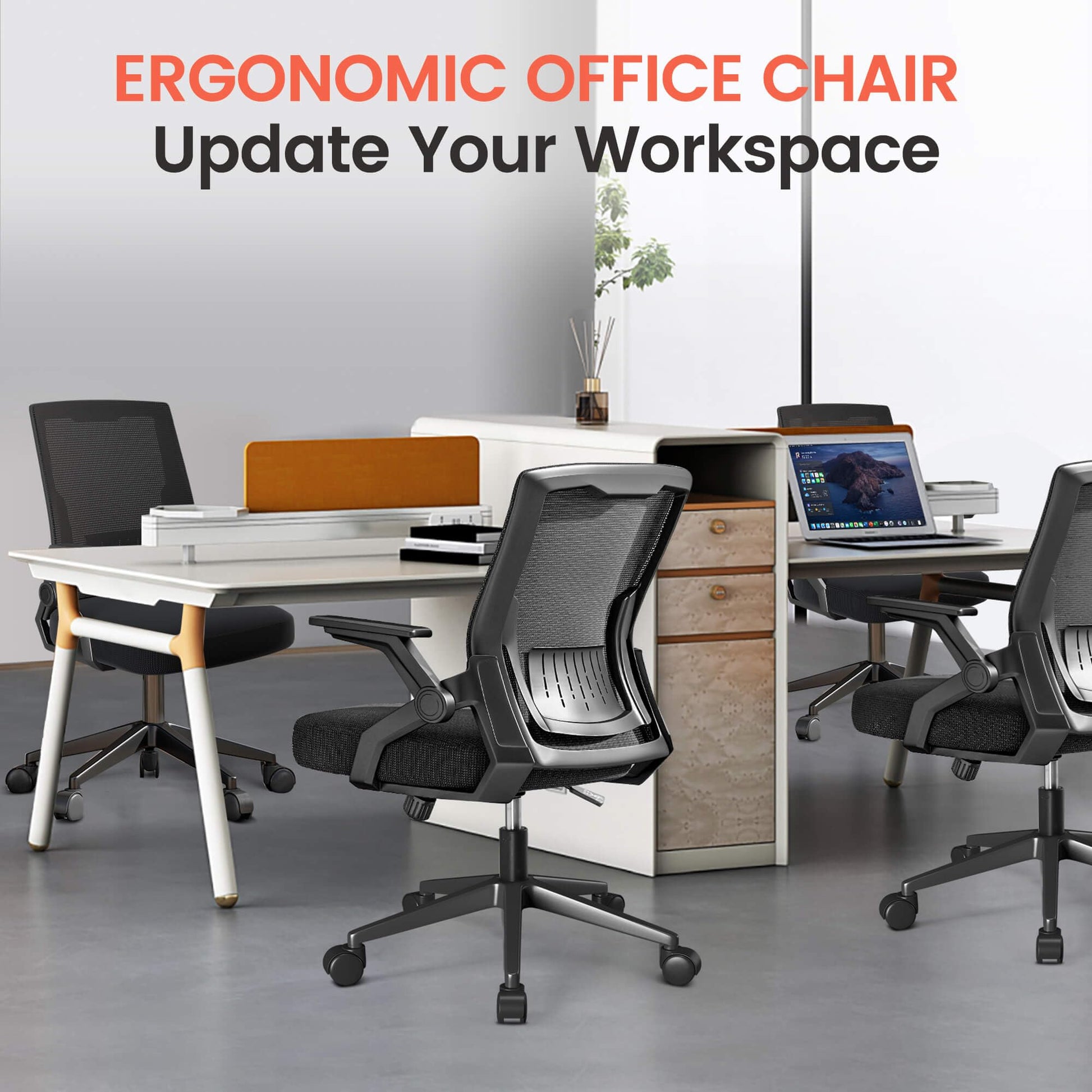 GTRACING Ergonomic Office Chair with Flip-up Armrests Executive Computer Chair for Home Office, Breathable Mesh & Adaptive Lumbar Support, Black - Medaid International