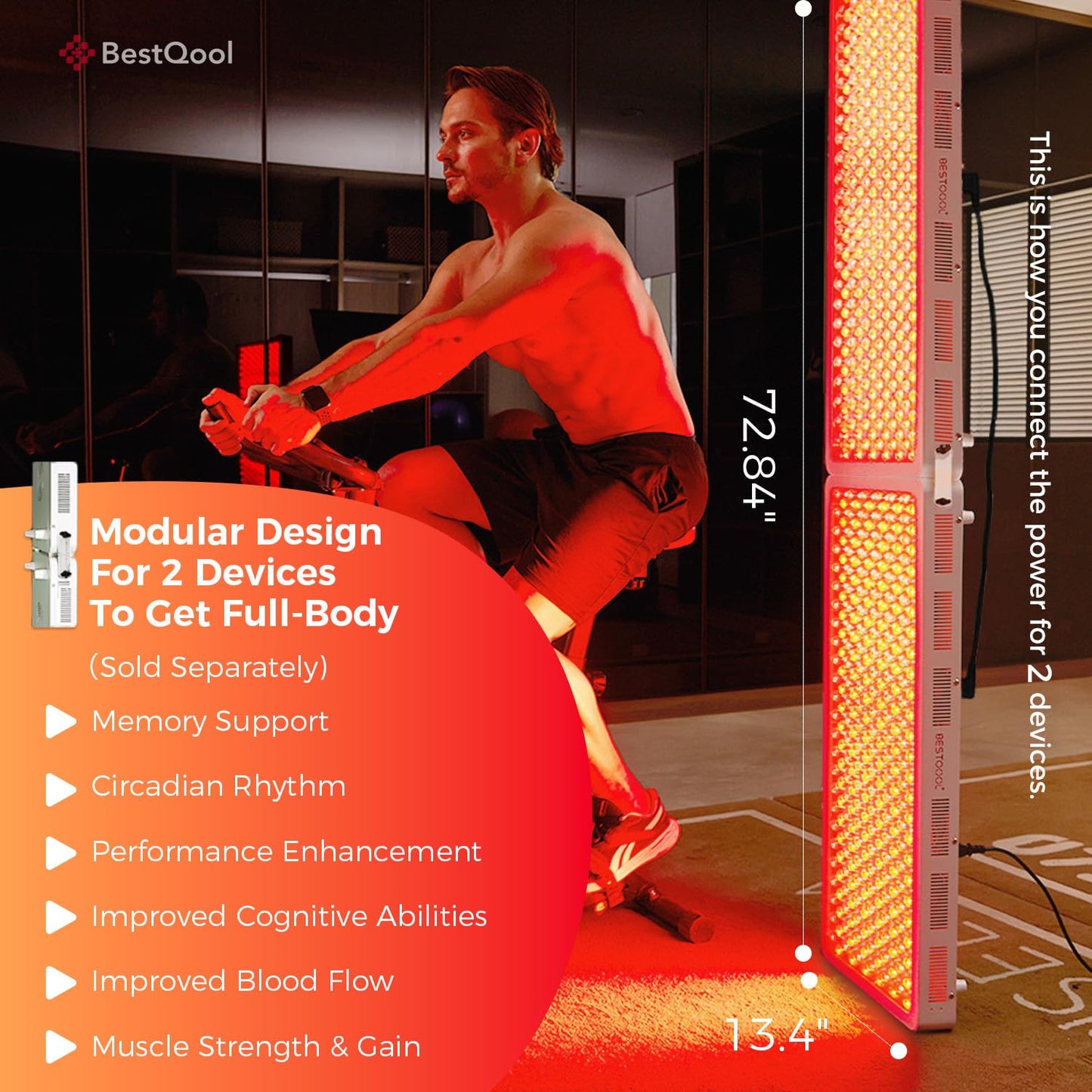 BestQool Red Light Therapy Device, 4 Wavelengths Full Body Infrared Red Light Therapy, Elite Grade Dual Chip 300 LEDs, High Power Panel for Pain Relief, Muscle, Skin, Energy. 500W. Modular Design. - Medaid International