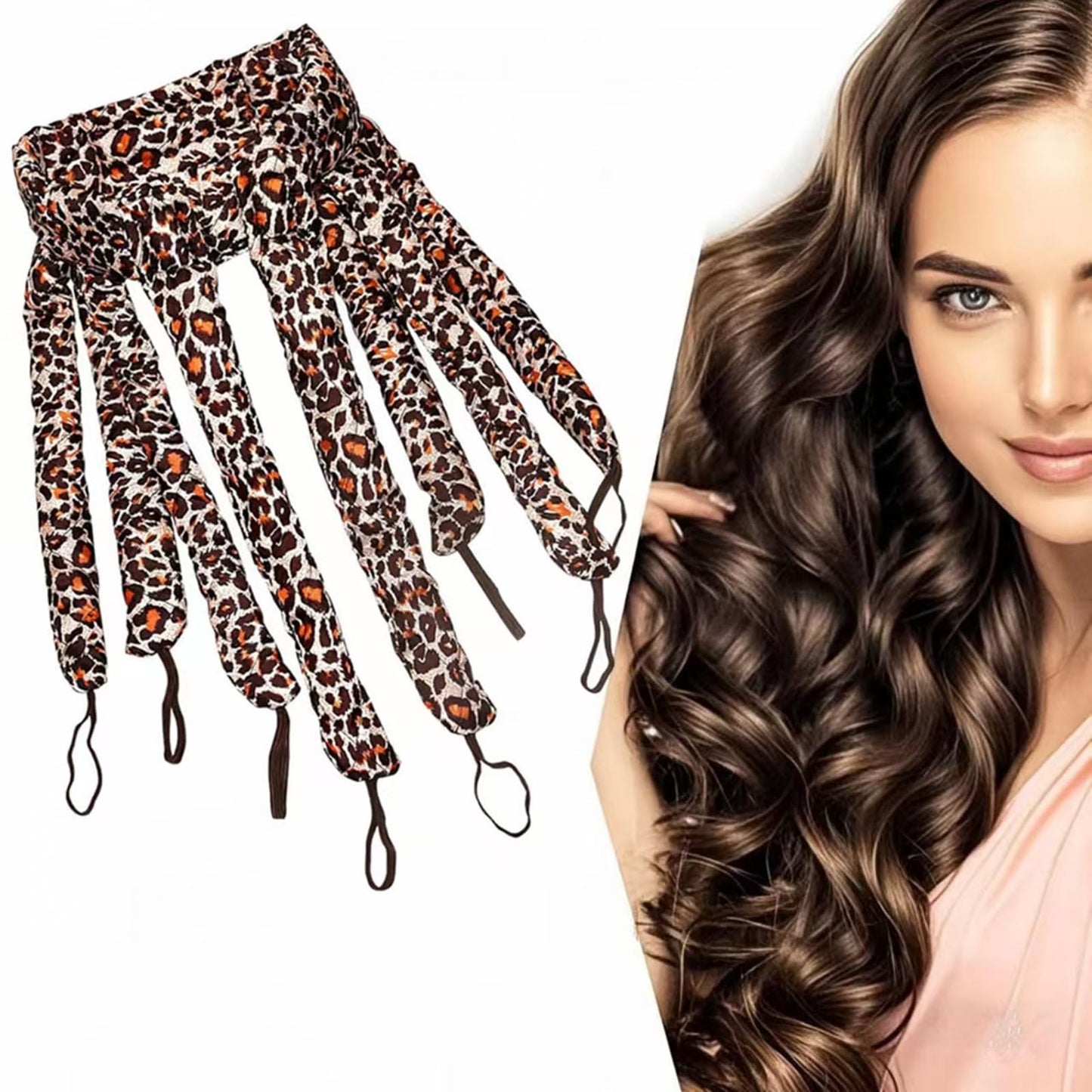 Satin Heatless Hair Curler for Long Hair - Adjustable 8 Rollers Set, Overnight Sleeping Curlers Headband for Natural Waves, No Heat Damage, DIY Styling Kit for Women & Girls(Leopard Color) - Medaid International