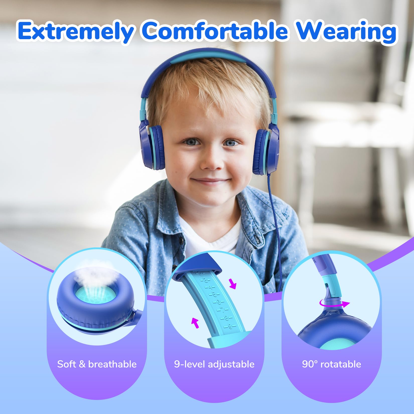 EarFun S1 Kids Headphones, Foldable Wired Headphones for Kids, 85dB Volume Limit, Stereo Sound, Adjustable Headband, Portable Lightweight On-Ear Headphone for School/Travel/Boys/Girls/PC/Tablet - Medaid International
