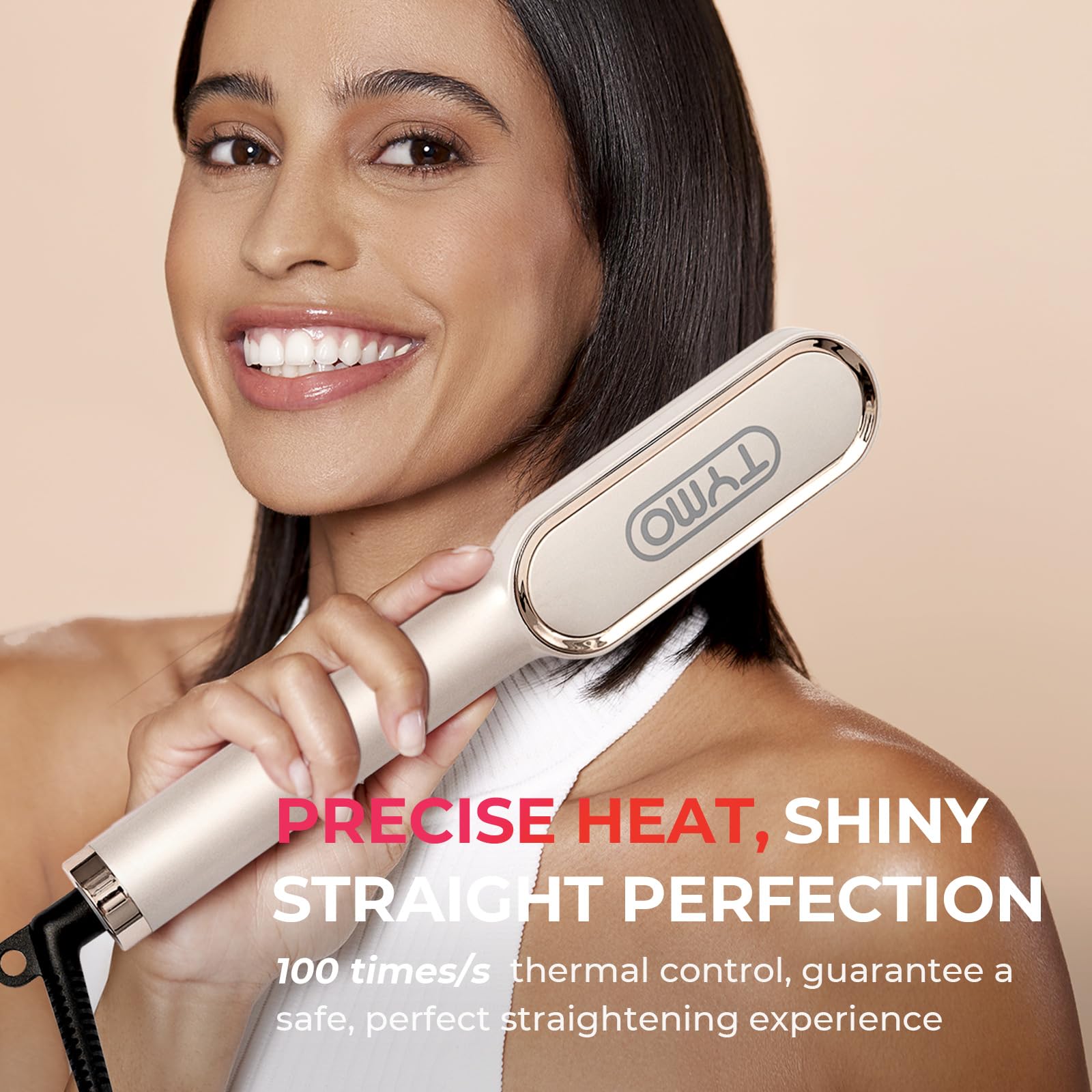 Hair Straightener Brush, TYMO Ring Hair Straightener Comb Straightening Brush for Women with 5 Temps 20s Fast Heating & Dual Voltage, Gold - Medaid International
