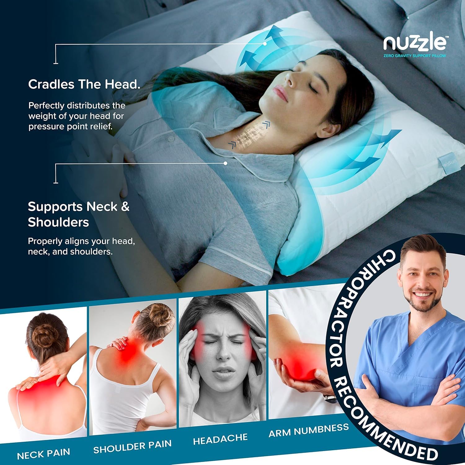 Nuzzle Cooling Adjustable Pillow for Side Sleepers, Luxury Standard Size Set of 2 Bed Pillow Hotel Collection - Best Adjust Height Soft Firm Pillow for Back, Stomach or Side Sleepers - Home Gifts - Medaid International