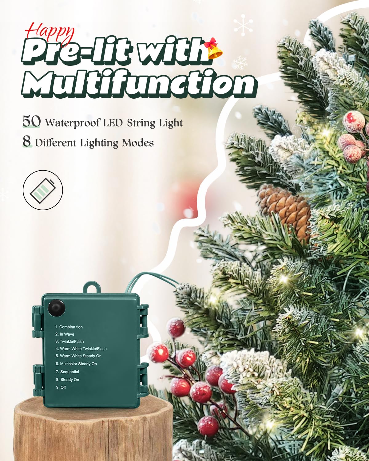 OasisCraft 3ft Tabletop Pre-lit Mini Christmas Tree with LED Lights and Pine Cones, Artificial Tree for Table/Desk Decoration - Medaid International