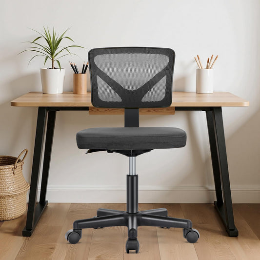 Sweetcrispy Office Computer Desk Chair, Ergonomic Low-Back Mesh Rolling Work Swivel Chairs with Wheels, Armless Comfortable Seat Lumbar Support for Home, Bedroom, Study, Student, Adults, Black - Medaid International