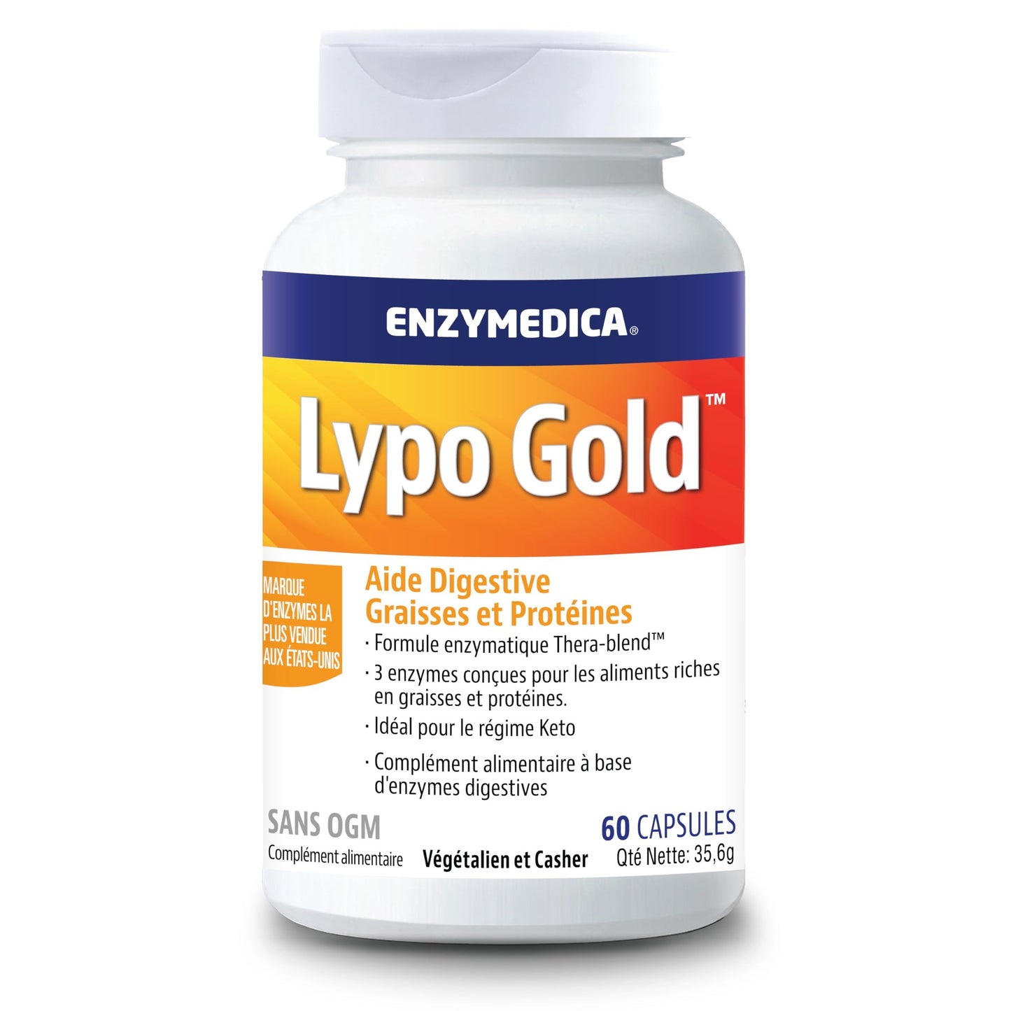 Enzymes Digestives Lypo Gold, Complément Alimentaire, Digestion Confortable, Anti Ballonnements et Ventre Gonflé, Confort Digestif, Lipase, Protéase, Amylase, Perle Digestive, 60 Capsules - Medaid International
