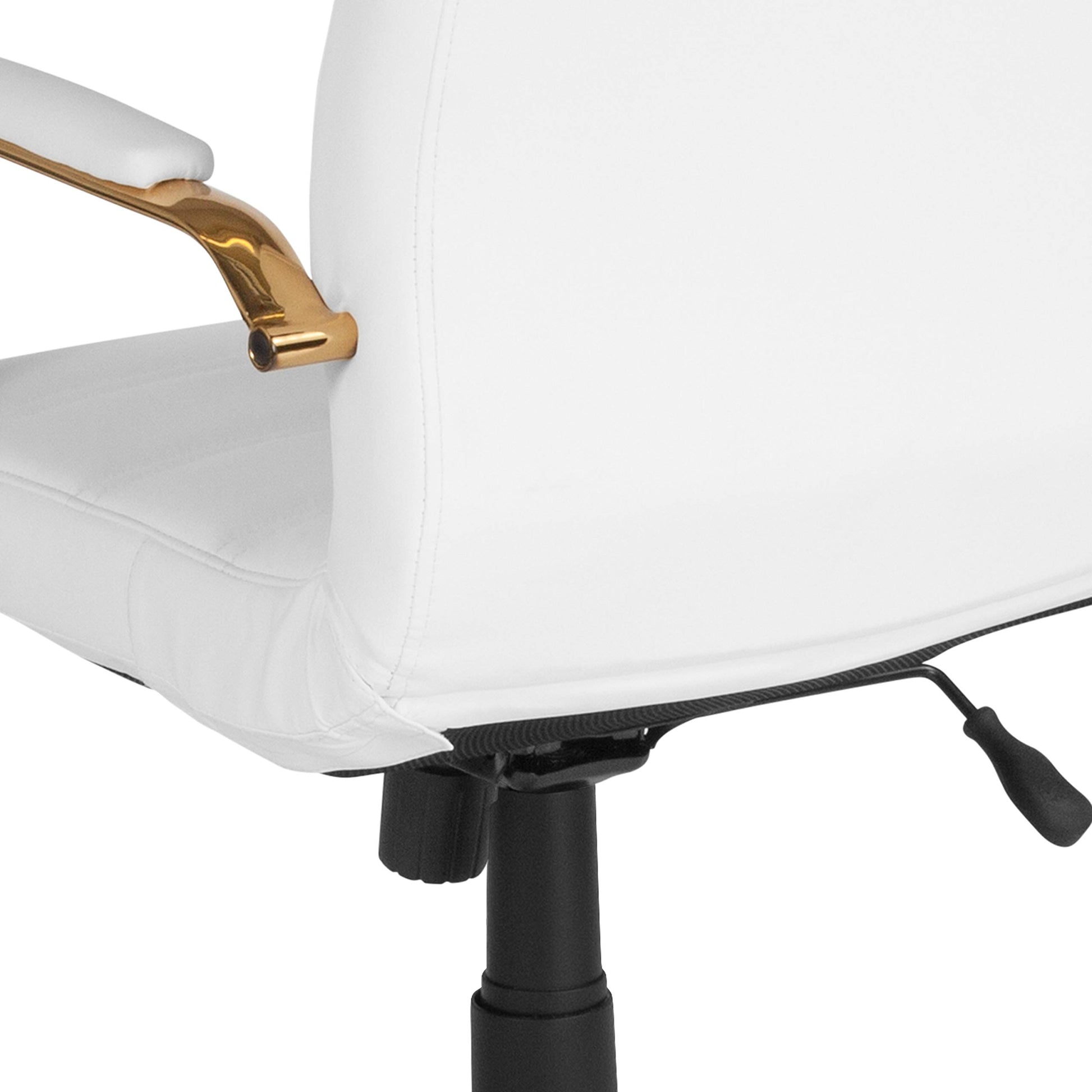 Flash Furniture Whitney Mid-Back Swivel LeatherSoft Desk Chair with Padded Seat and Armrests, Adjustable Height Padded Office Chair, White/Gold - Medaid International