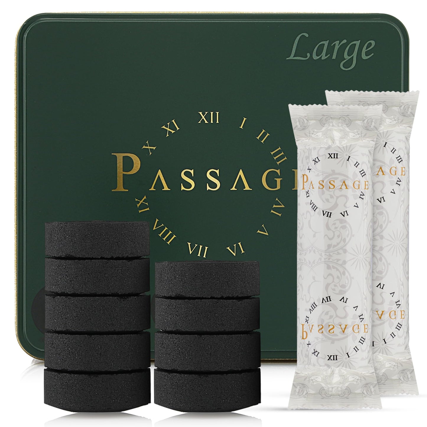 PASSAGE Charcoal Premium Bakhoor/Oud Quick Lighting Large Briquets | Metal Box | 54 Pieces | SIZE 40mm | BURNING TIME 60 MINUTE | Odourless – Smokeless – Longer Burning | Best For-Large Areas- Majlis - Medaid International