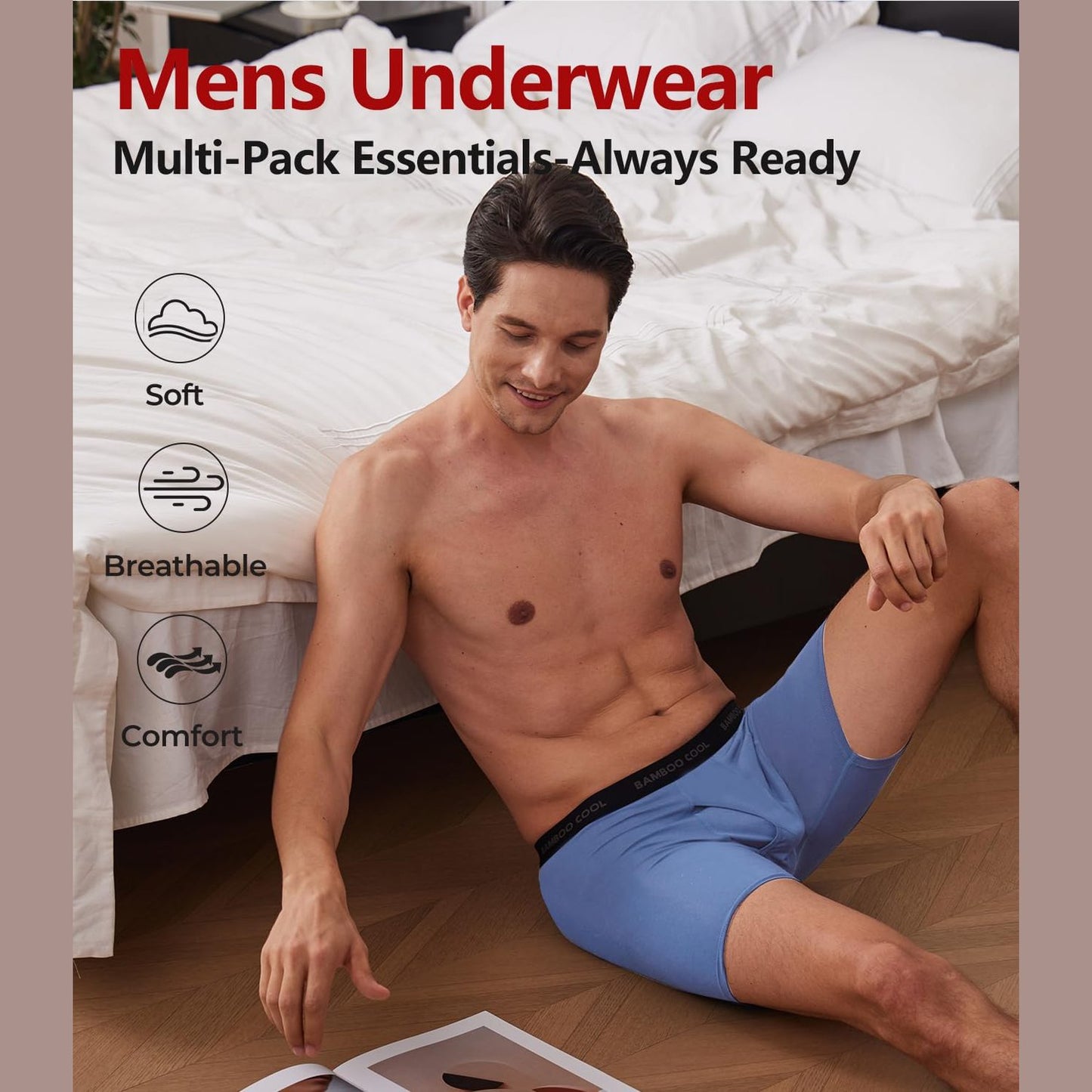 BAMBOO COOL Men's Underwear Boxer Briefs Ultra Breathable Stretch No Riding Up with Fly Multipack - Medaid International