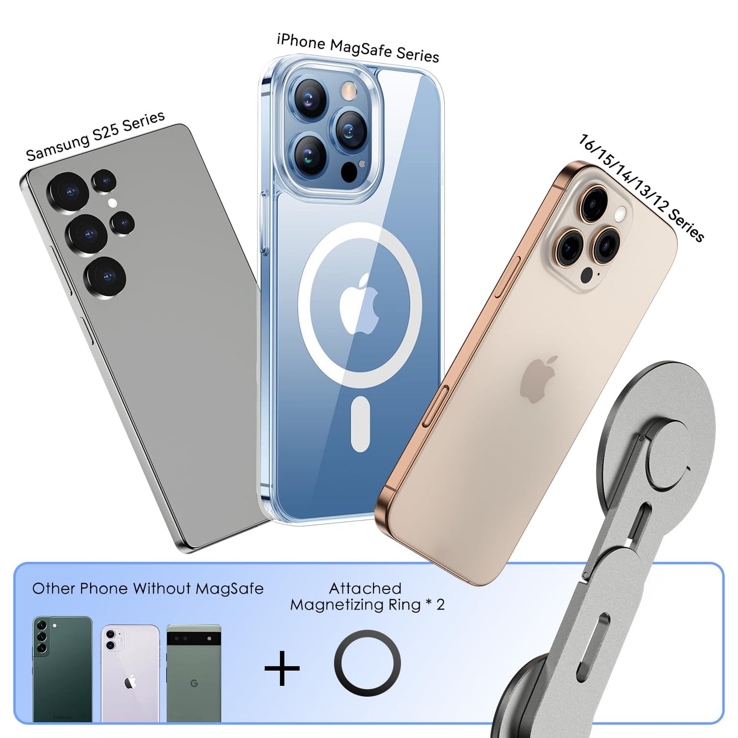 CloudValley Magnetic Laptop Phone Holder, 360° Rotating Mount Compatible with iPhone MagSafe and All Phones, MacBook, PC Monitor, Screen Stand for Tesla, Portable Accessory, Grey - Medaid International