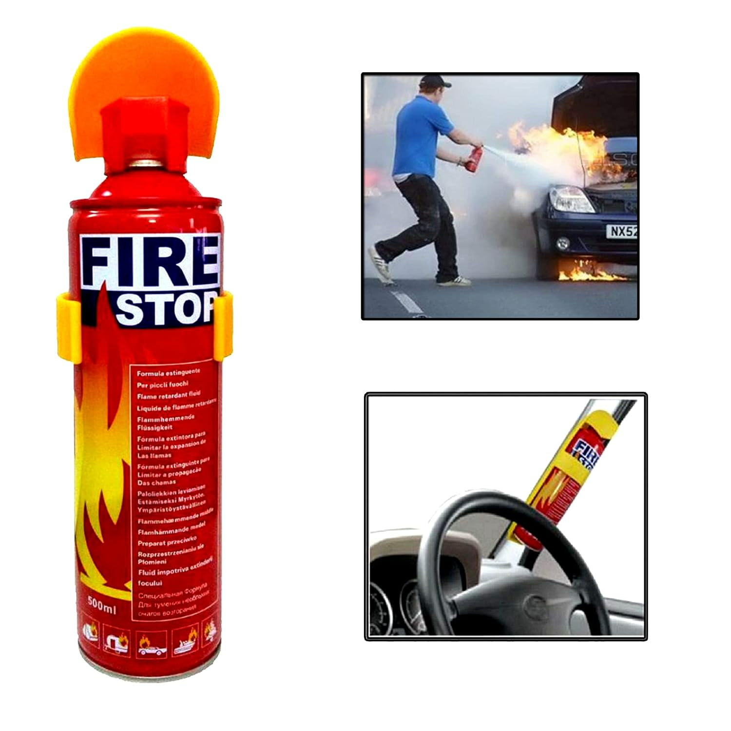 Fire Extinguisher Spray with Stand for Car and Home Use | Fire Stop Aluminium Spray - Medaid International
