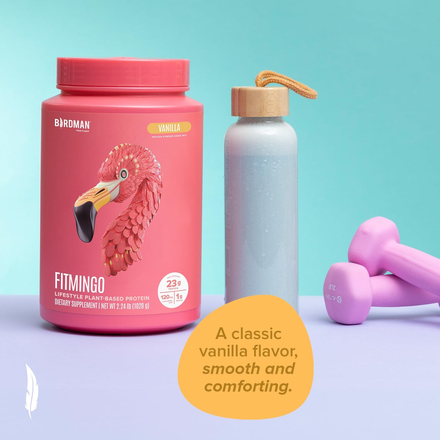 BIRDMAN Fitmingo Vegan Protein Powder with Inositol, Collagen Boosters, Hyaluronic Acid and Vitamins | Low Carb, Dairy Free, Low Calorie | 23g Plant Based Blueberry Protein Powder with Myo-Inositol - Medaid International