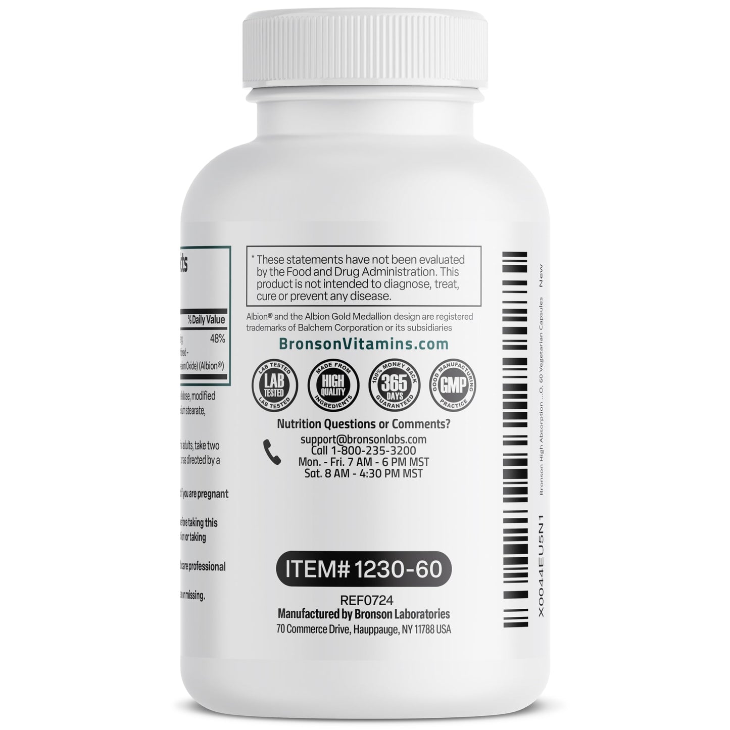 Bronson Magnesium Glycinate 200 MG per Serving Chelated for High Absorption, Gentle On Stomach, Non-GMO, 60 Vegetarian Capsules - Medaid International