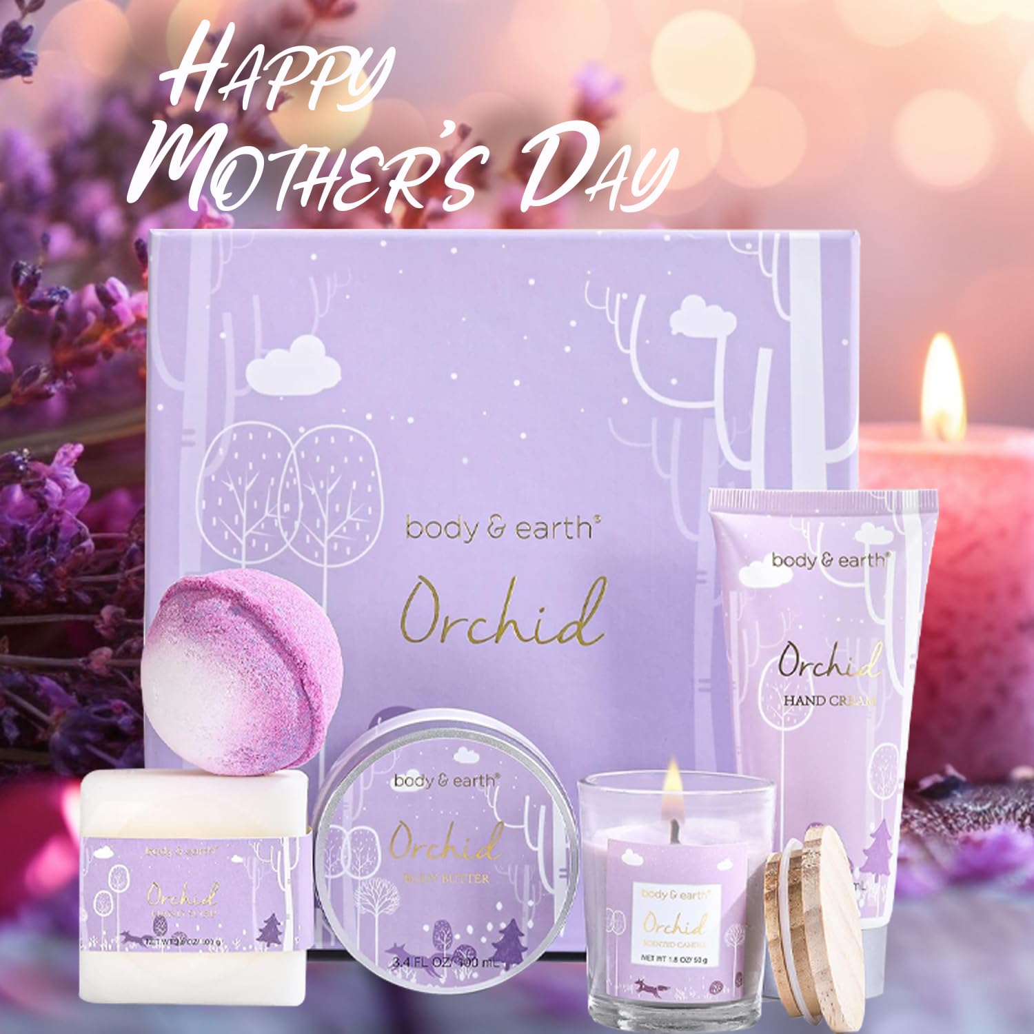 Spa Gifts for Women, Body & Earth 5 Pcs Gifts for Women Orchid Gift Sets, Bath and Body Womens Bath Gifts, Christmas Gift - Medaid International