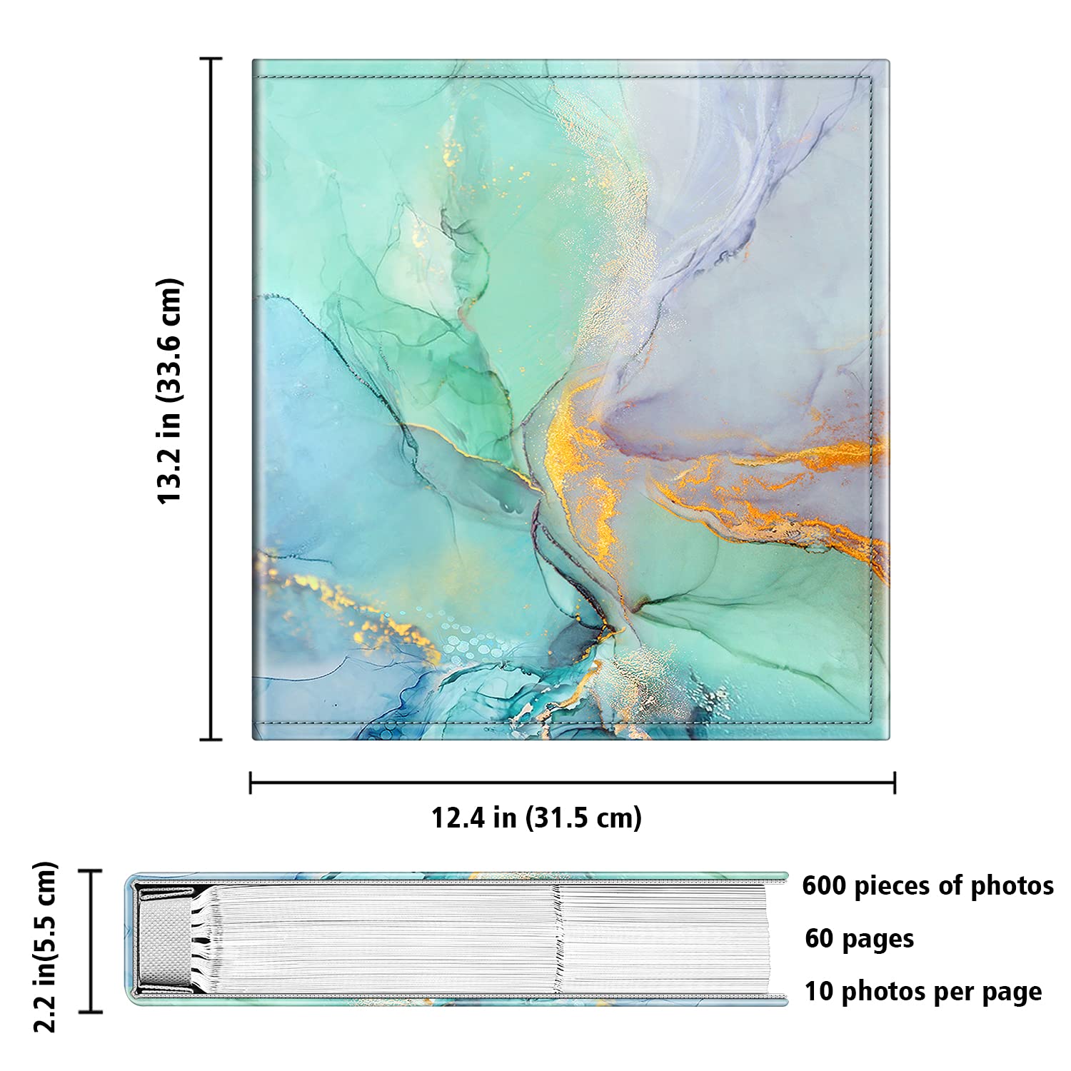 Fintie Photo Album 4x6 Photos - 600 Pockets Large Capacity Albums Book Cover for Family Wedding Anniversary Baby Vacation Pictures, Emerald Marble - Medaid International