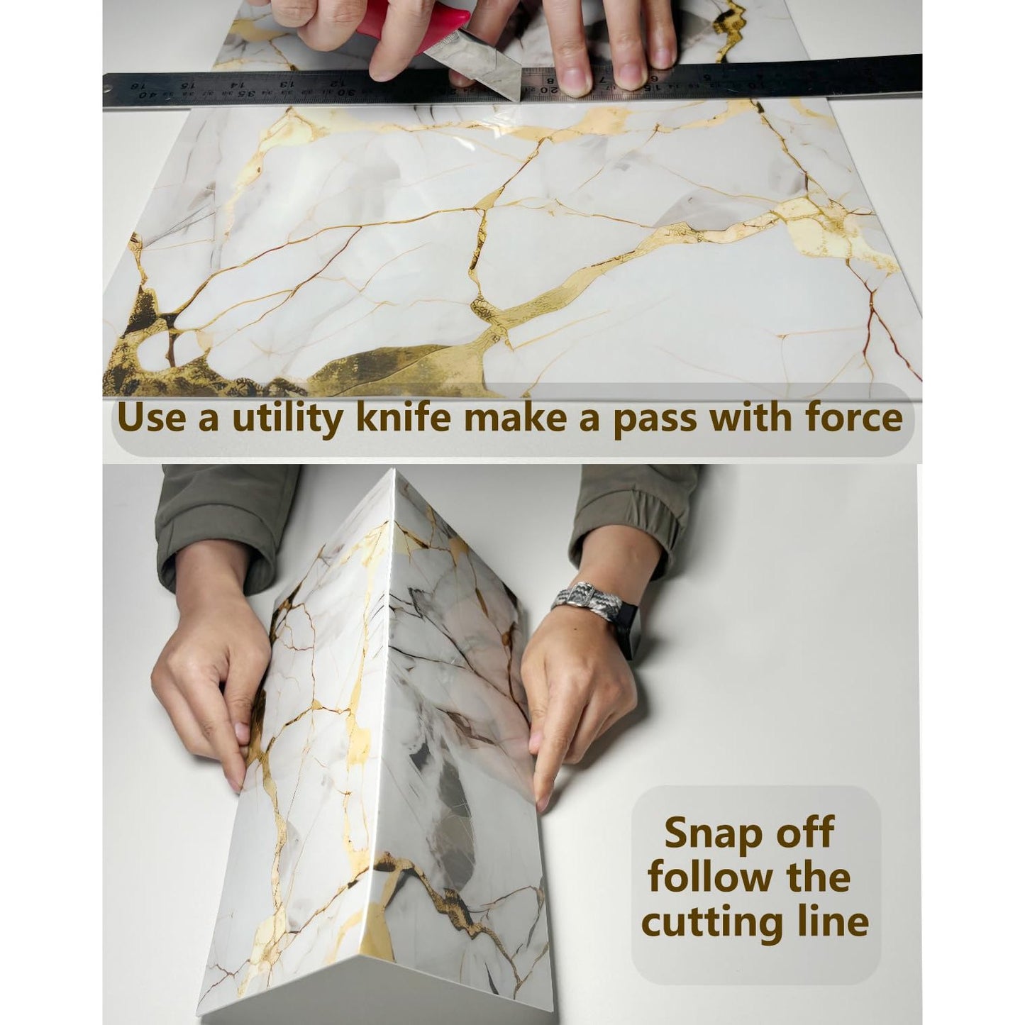 BESTWOO 10 Sheets Marble Peel and Stick Backsplash Tile, 12"x12" Waterproof PVC Self Adhesive Tile Shower Wall Panels for Bathroom, Kitchen, Living Room (Gold White) - Medaid International