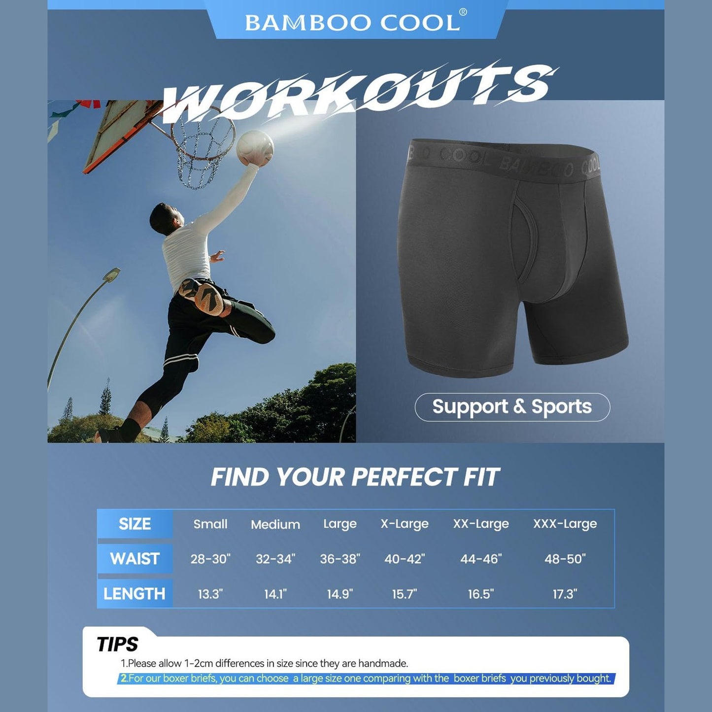 BAMBOO COOL Mens Underwear Support Pouch Men's Boxer Brief Breathable Underwear 3 pack(Medium) - Medaid International