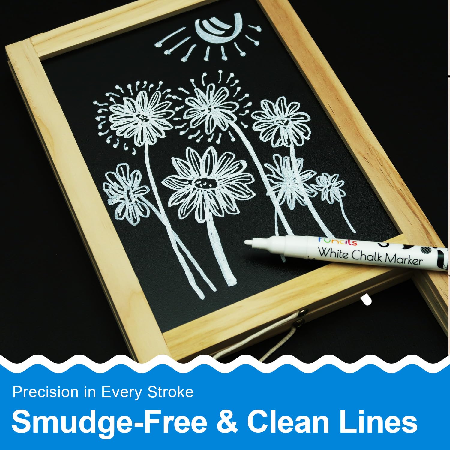 Funcils White Chalk Markers Fine Tip (5 Pack, 3mm Reversible Tip) - For Chalkboard, Blackboard, Car Windows, Glass, Acrylic Calendar | Dry erase, Erasable Thin Liquid Chalk Pens - Medaid International