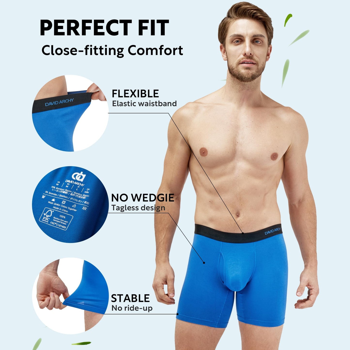 DAVID ARCHY Mens Underwear Rayon made from Bamboo 7-Pack, Wicking-Moisture & Cool Boxer Briefs with Support Pouch, Breathable Soft Stretch Boxers for Men with Fly (L, Seven Colors - 6.5'') - Medaid International