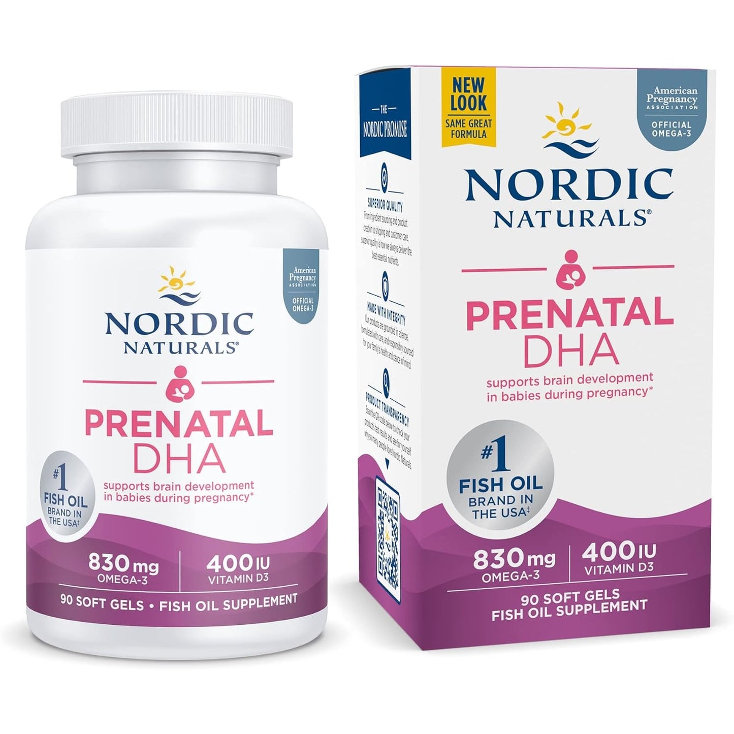 Nordic Naturals Prenatal DHA, Unflavored - 90 Soft Gels - 830 mg Omega-3 + 400 IU Vitamin D3 - Supports Brain Development in Babies During Pregnancy & Lactation - Non-GMO - 45 Servings - Medaid - Lebanon