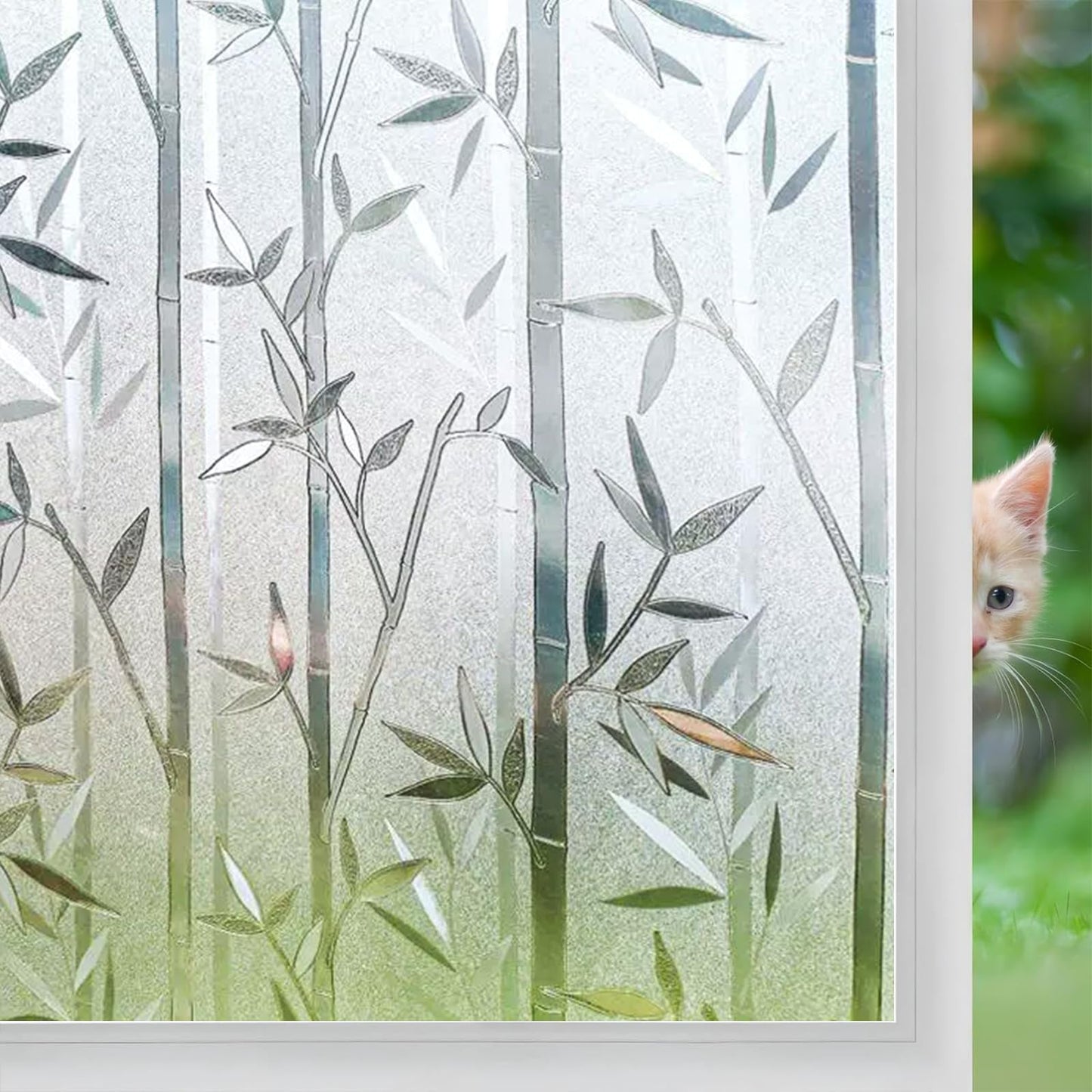 Niviy Bamboo Privacy Film - Frosted Window Sticker, Decorative Cling, Non-Adhesive Removable Glass Coverings for Bathroom, Kitchen, Office - 17.7 x 118 Inches - Medaid International