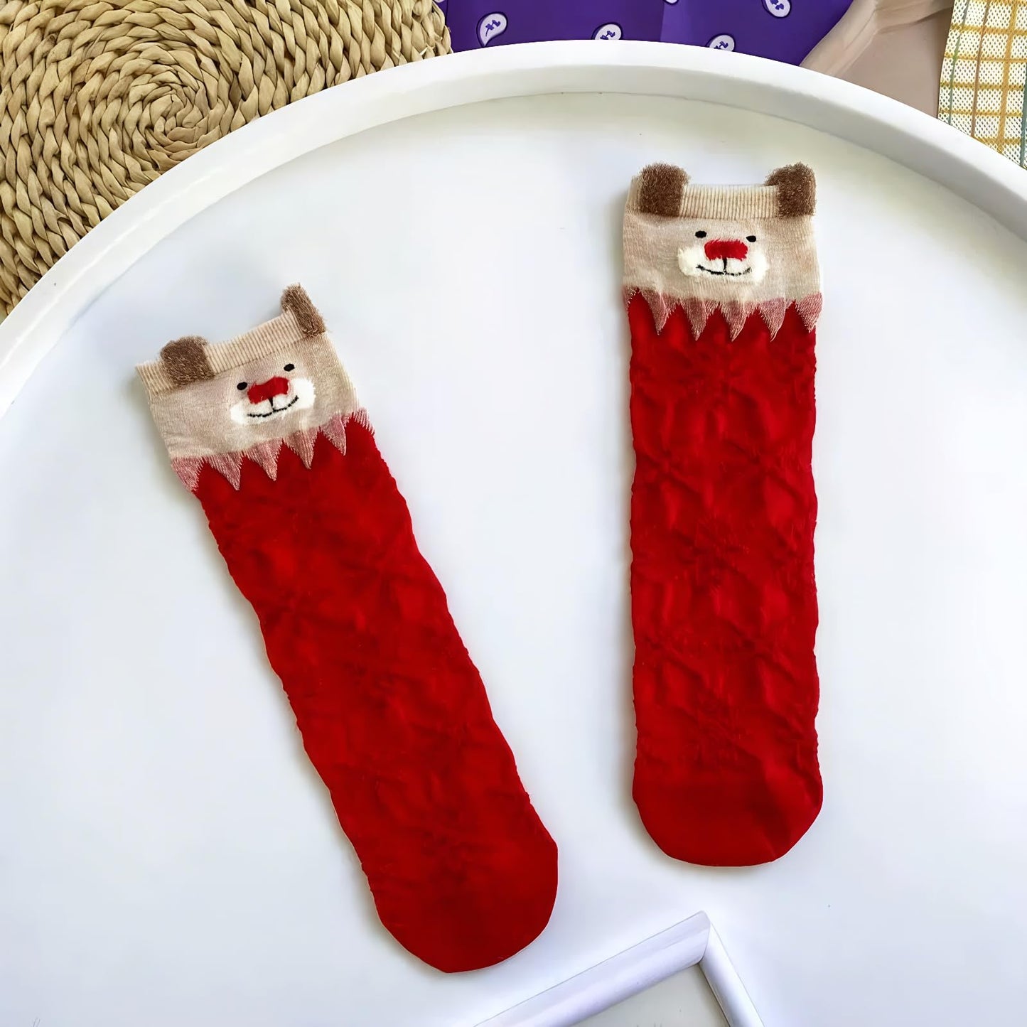 Christmas Crew Socks for Adults Holiday Novelty Striped Socks Festive Winter Accessories for Party Work and Home Wear - Medaid International