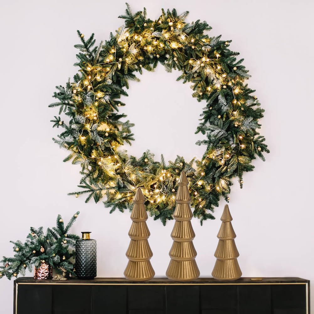 Wooden Christmas Tree, Set of 3 Tabletop Tree Figurine Wood Desk Centerpieces Table Tree Decoration Festive Ornament for Accents Xmas Mantel Shelf Home Decor Holiday Party Indoor Outdoor (Gold) - Medaid International