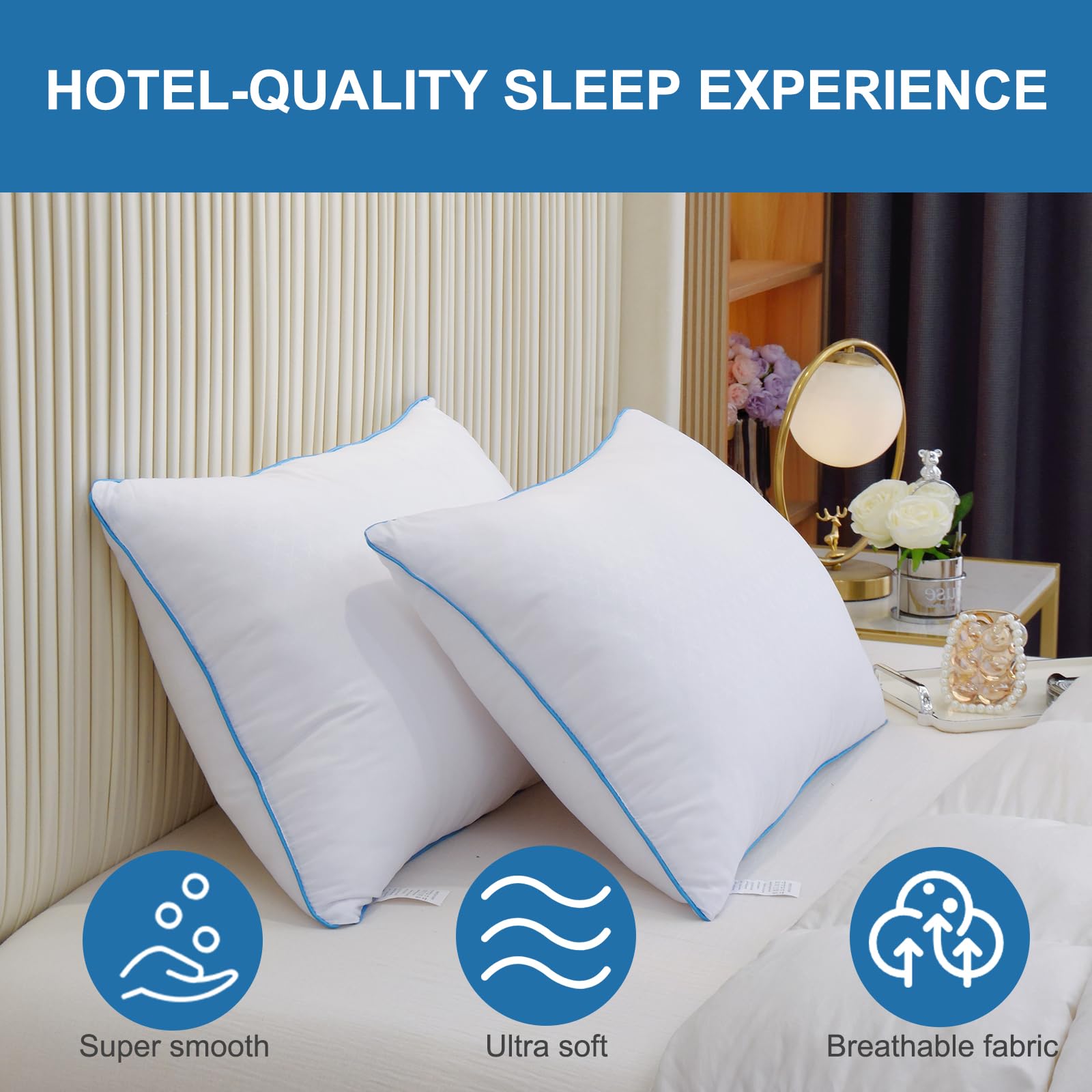 Uniqwamer Bed Pillows for Sleeping 4 Pack - Luxury Hotel Quality Pillows Standard Size Set of 4 - Cooling Pillows with Premium Plush Soft Down Alternative Fill for Back Side Sleepers - Medaid International