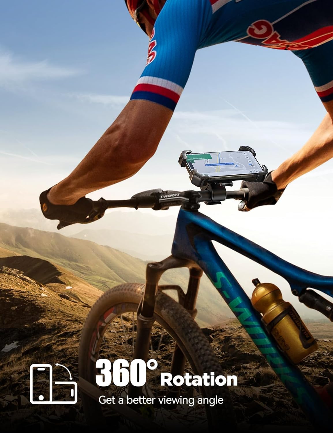 JOYROOM Motorcycle Phone Mount, [1s Auto Lock][100mph Military Anti-Shake] Bike Phone Holder for Bicycle, [10s Quick Install] Handlebar Phone Mount, Compatible with iPhone, Samsung, All Cell Phone - Medaid International