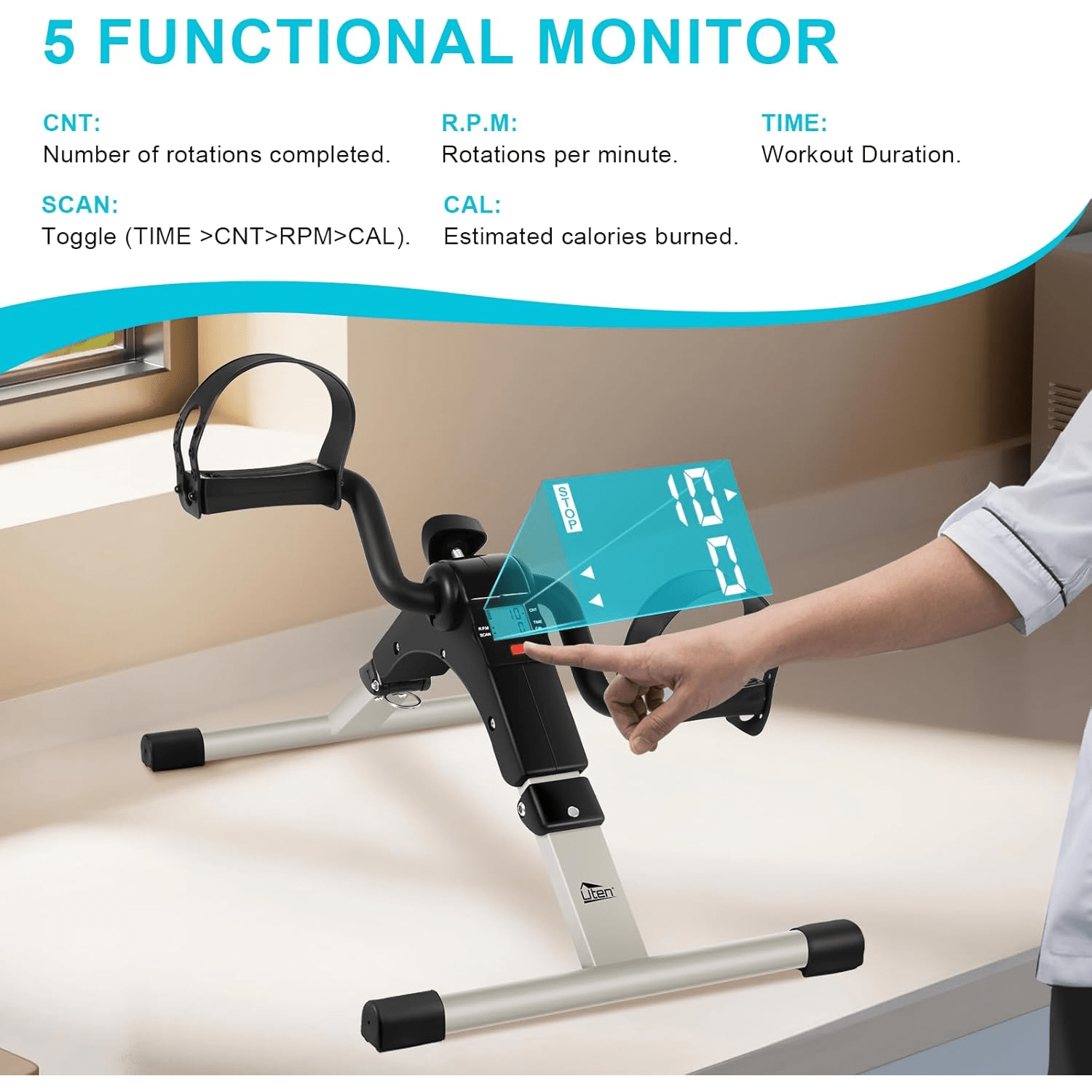 Sport Foldable Pedal Exerciser, Stationary Under Desk Exercise Equipment Arm/Leg/Foot Peddler Exercise - Medaid International