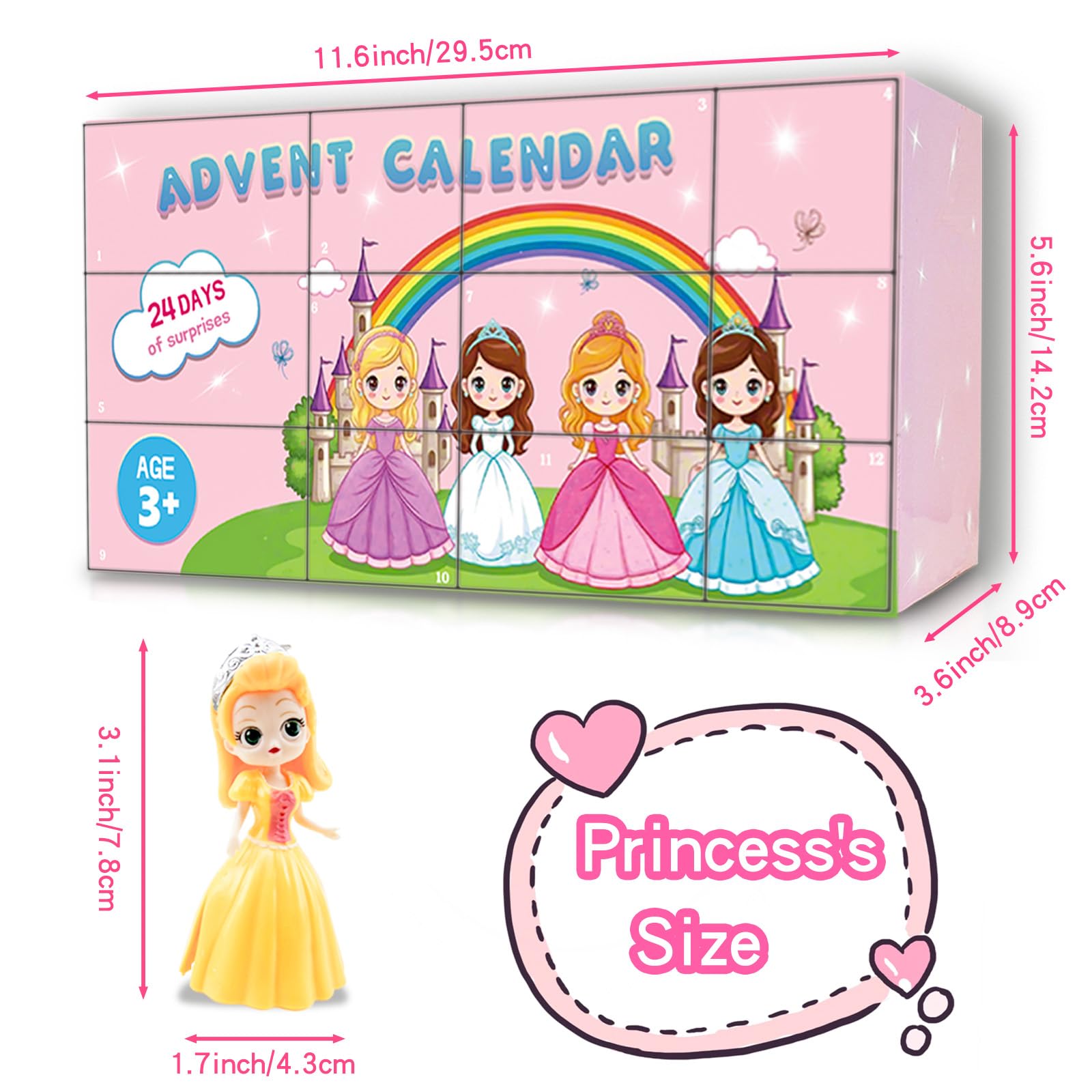 Princess Advent Calendar for Girls 24 Days Christmas Countdown Calendars Princess Transformable Skirt and Clothes Fun Xmas Gifts - Medaid International