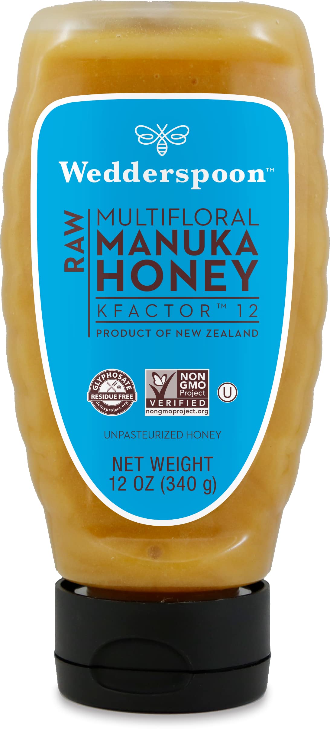 Wedderspoon Raw Premium Manuka Honey, KFactor 12, 12 Oz, Unpasteurized, Genuine New Zealand Honey, Non-GMO Superfood, Traceable from Our Hives to Your Home, Convenient Squeeze Bottle - Medaid International