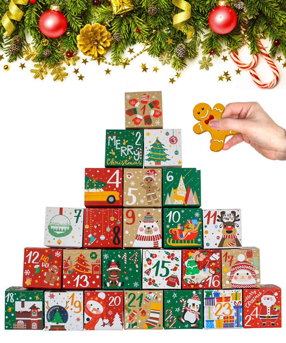 24 Pcs DIY Christmas Advent Calendar Boxes, 24 Days Advent Countdown Gift Boxes, Christmas Cardboard Number Boxes for Kids and Family, Xmas Holiday Decoration. - Medaid International