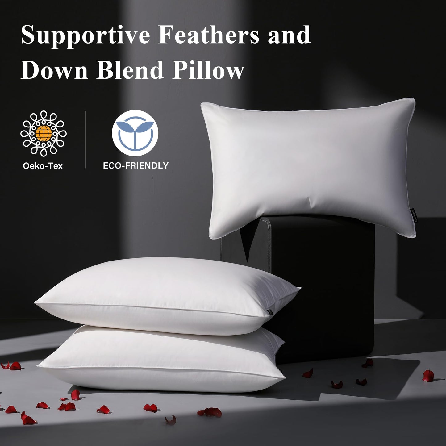 Luxury Feather Down Pillow Standard Size Set of 2 Pack, 100% Cotton Hotel Collection Bed Pillows for Sleeping, Down Surrounded Soft Medium Firm Pillows for Side Back Stomach Sleepers 20" x 26" - Medaid International