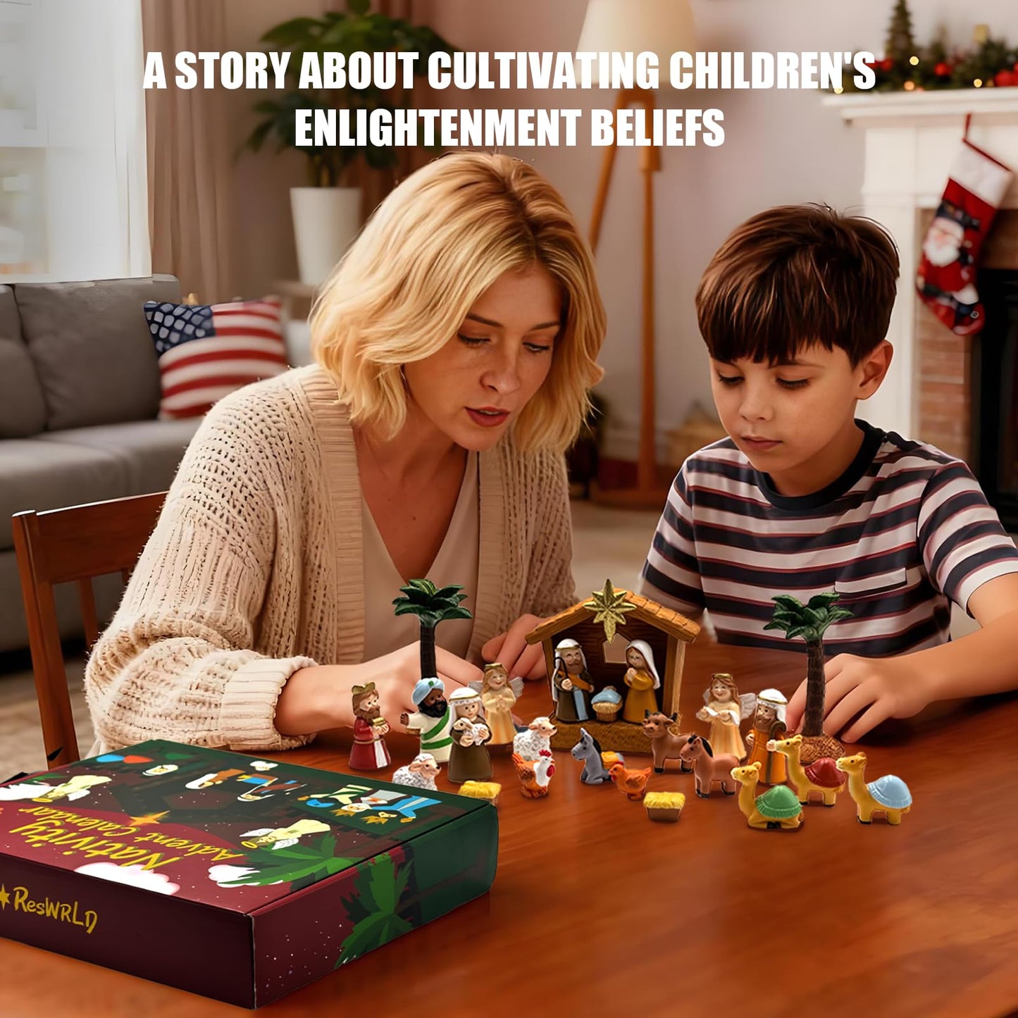 ResWRLD Nativity Set Advent Calendar 2025, for Kids Christmas Countdown Calendars with 25 Surprises Tabletop Scene Figurine Décor with Lighted Xmas Gift for Boys and Girls - Medaid International