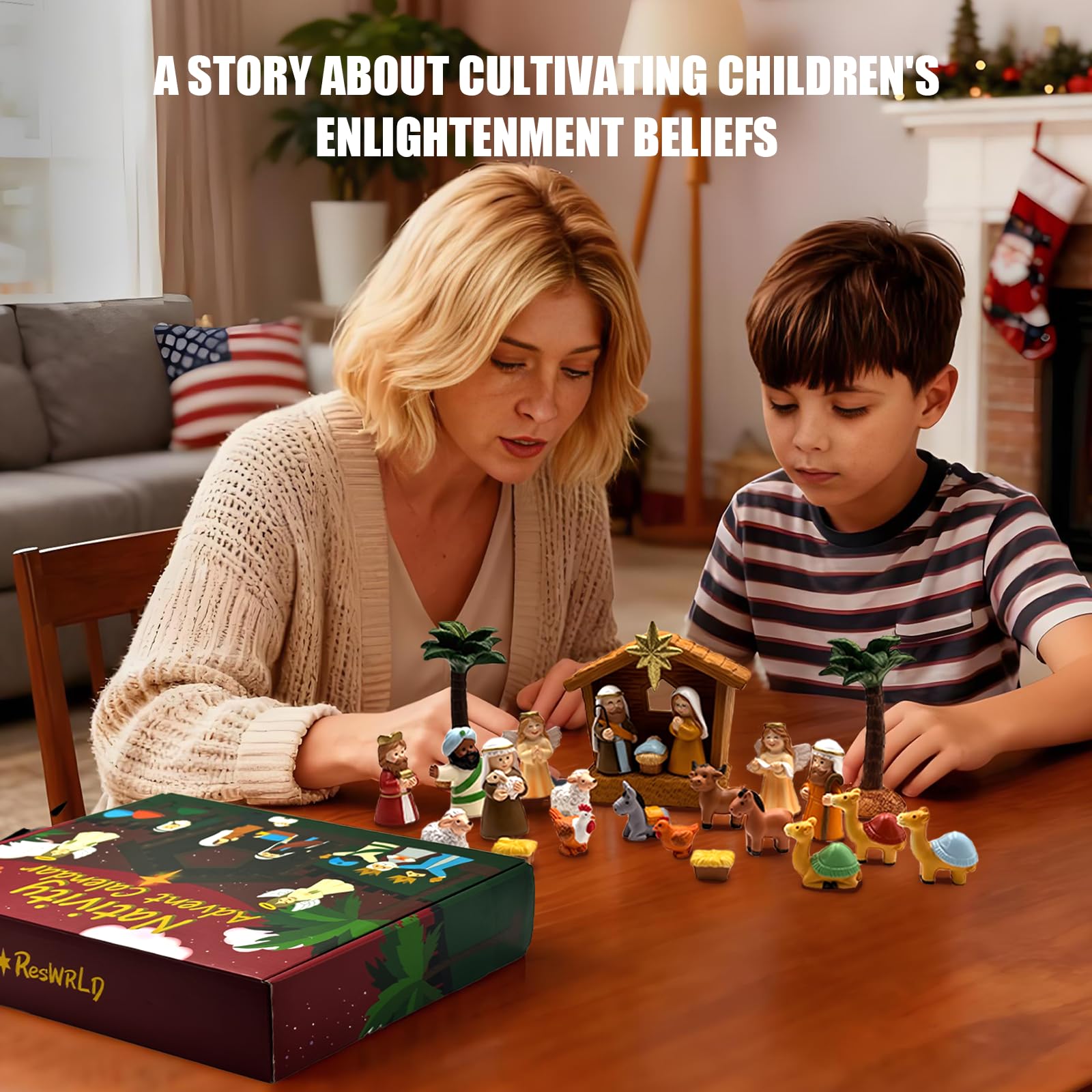 ResWRLD Nativity Set Advent Calendar 2025, for Kids Christmas Countdown Calendars with 25 Surprises Tabletop Scene Figurine Décor with Lighted Xmas Gift for Boys and Girls - Medaid International