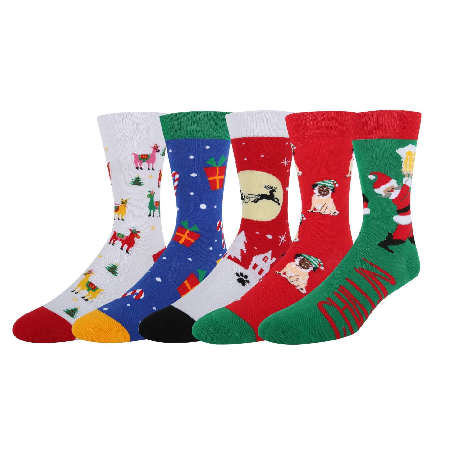 Benefeet Sox Mens Funny Christmas Socks Cool Crazy Colorful Patterned Holiday Dress Socks Boys Novelty Funky Graphic Design Cotton Casual Sock Christmas Gifts 5 Pair - Medaid International