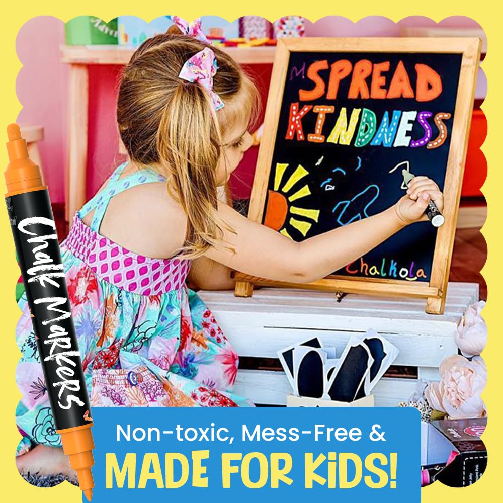 Chalkola Dual Tip Liquid Chalk Markers for Blackboard - (30 Pack, 1mm Fine Tip +5mm Bold) | Wet Erase, Erasable Chalkboard Markers, Chalk Pen for Signs, Car Windows, Wall Calendar, Glass, Board - Medaid International