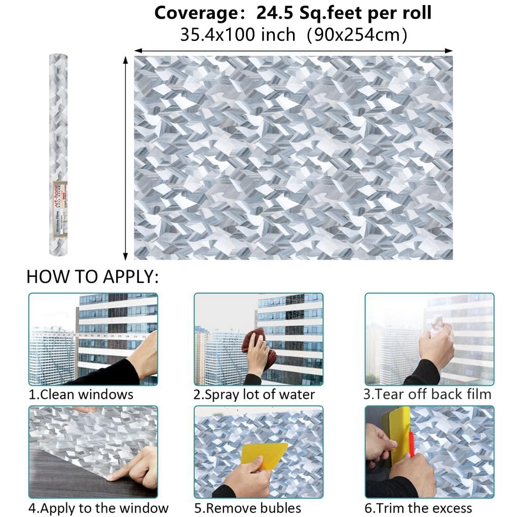 Arthome Privacy Film, 35.4x100 inch 3D Crystal Refraction Window Tint, Static Cling No Glue Removable, UV Anti-UV Window Sticker Self-Adhesive Vinyl Home Office Decor - Medaid International